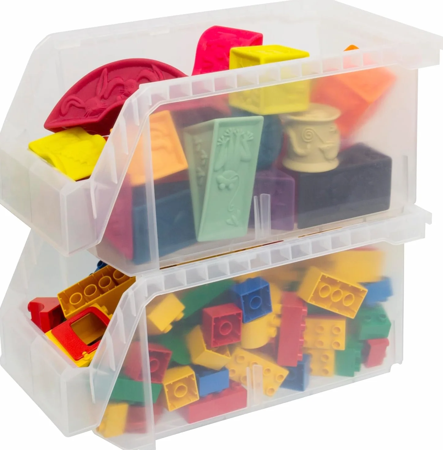 ReadySpace - Set de 6 contenedores de plástico para organización y almacenamiento, apilables, grandes, 37,6 x 20,3 x 17,8 cm, para armario, cocina, oficina, garaje o despensa, transparente