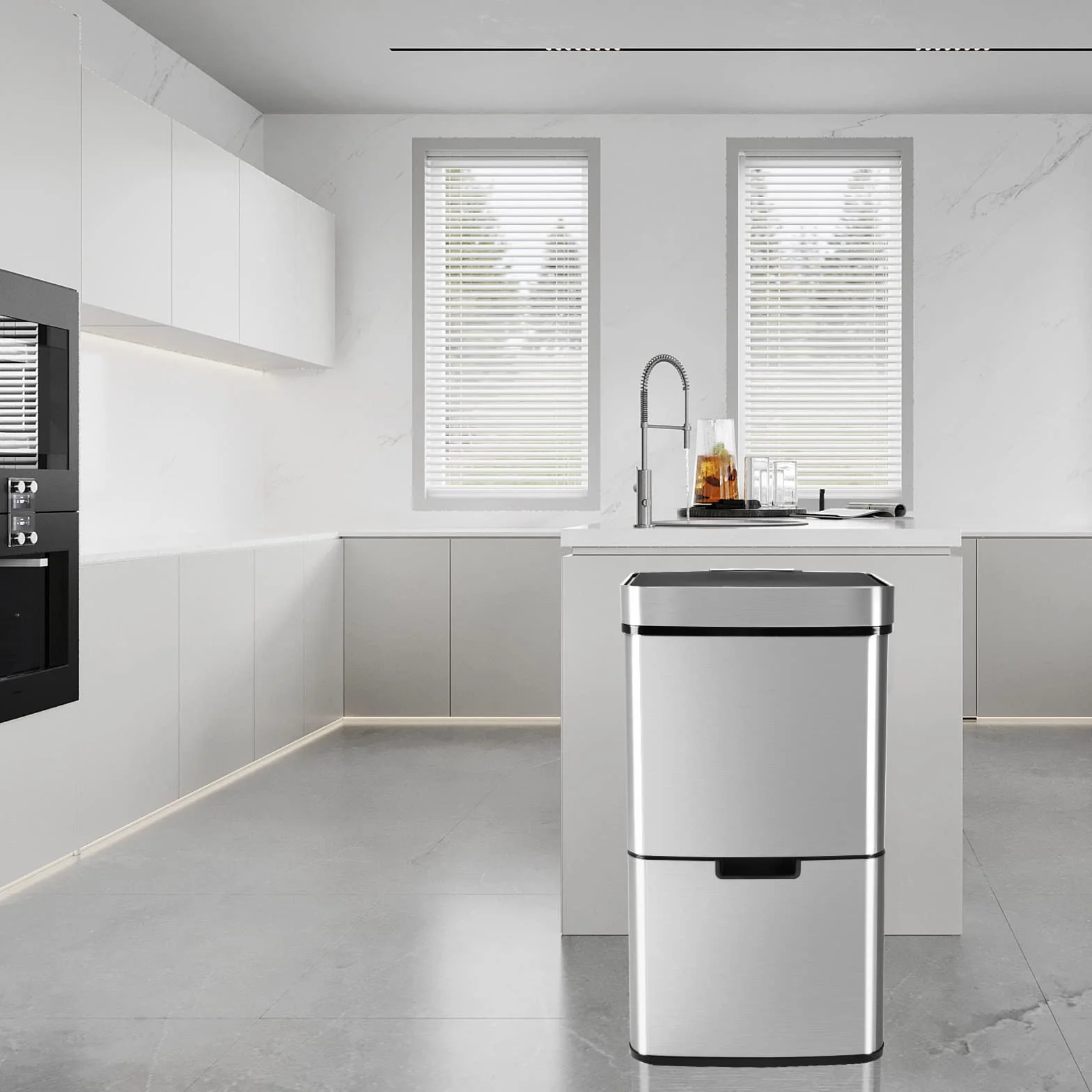 Gardtech VERTAK Sistema de separación de basuras con Sensor (3 Compartimentos, 62 L, Extensible, Sensor de Acero Inoxidable, para Cocina, casa y Oficina)