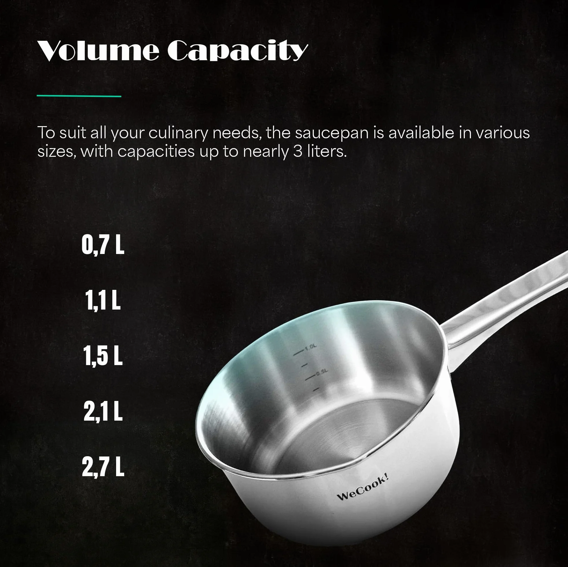 WECOOK! Cazo Inducción Acero Inoxidable 18/10 16 cm 1.5 Litros Base Capsulada Tricapa