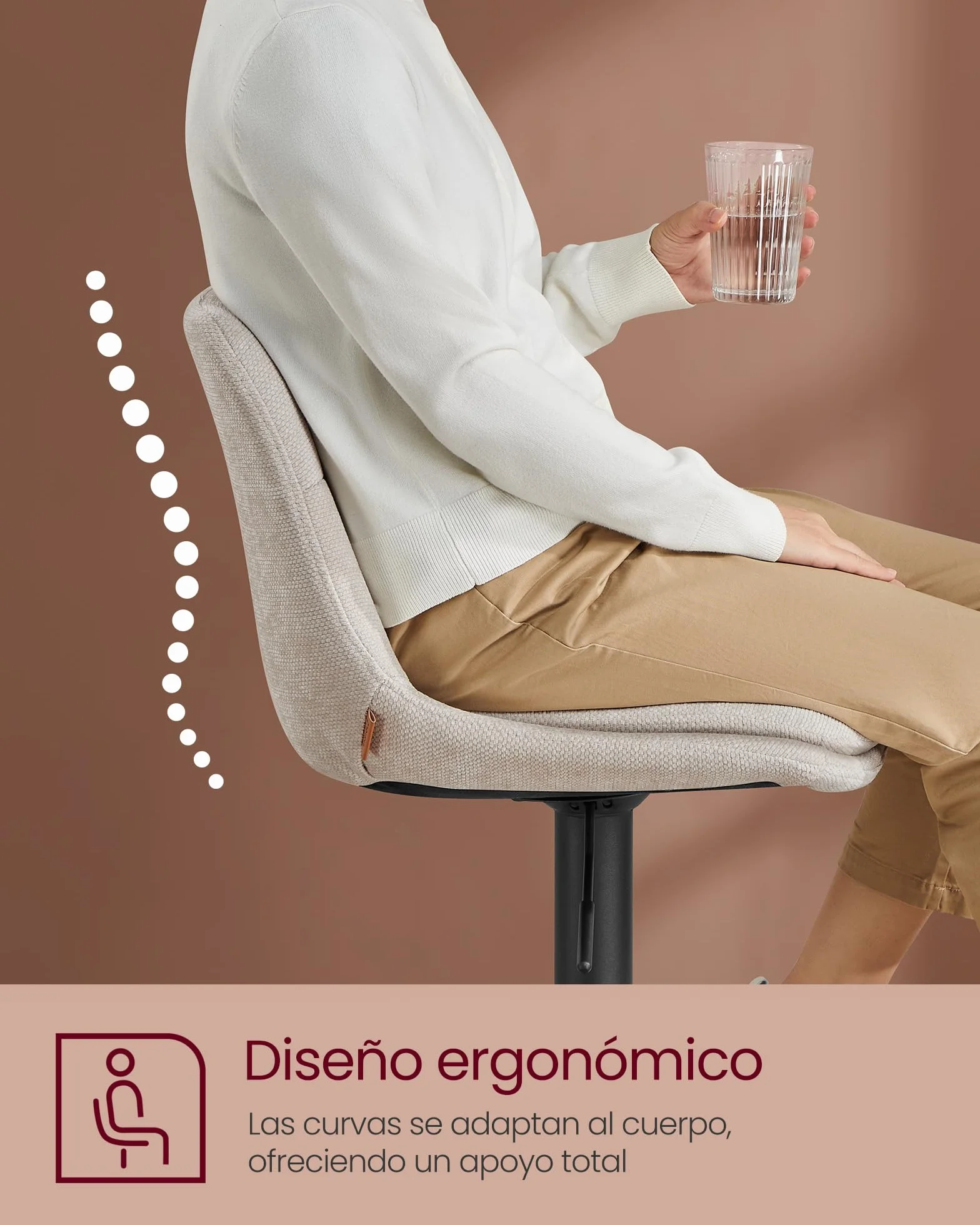 VASAGLE Juego de 2 Taburetes de Bar, Sillas Altas Giratorias Regulables en Altura, Acero, Blanco Crema