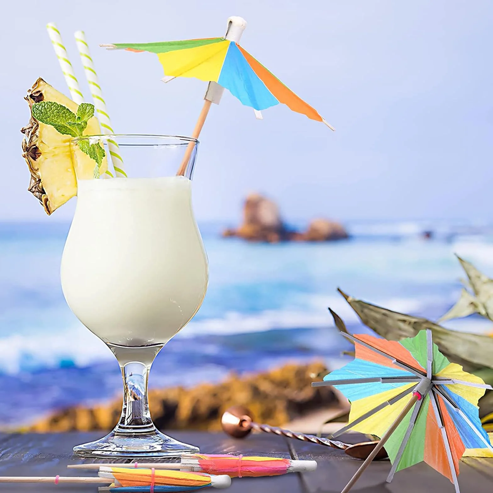 80 Piezas Decoración de Cócteles, Paraguas de Papel 3D Reutilizables para Bebidas