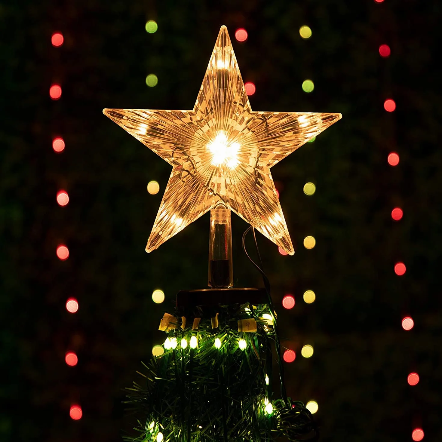 Topper de Estrella para Árbol de Navidad con Purpurina y Luz LED - Decoración Navideña