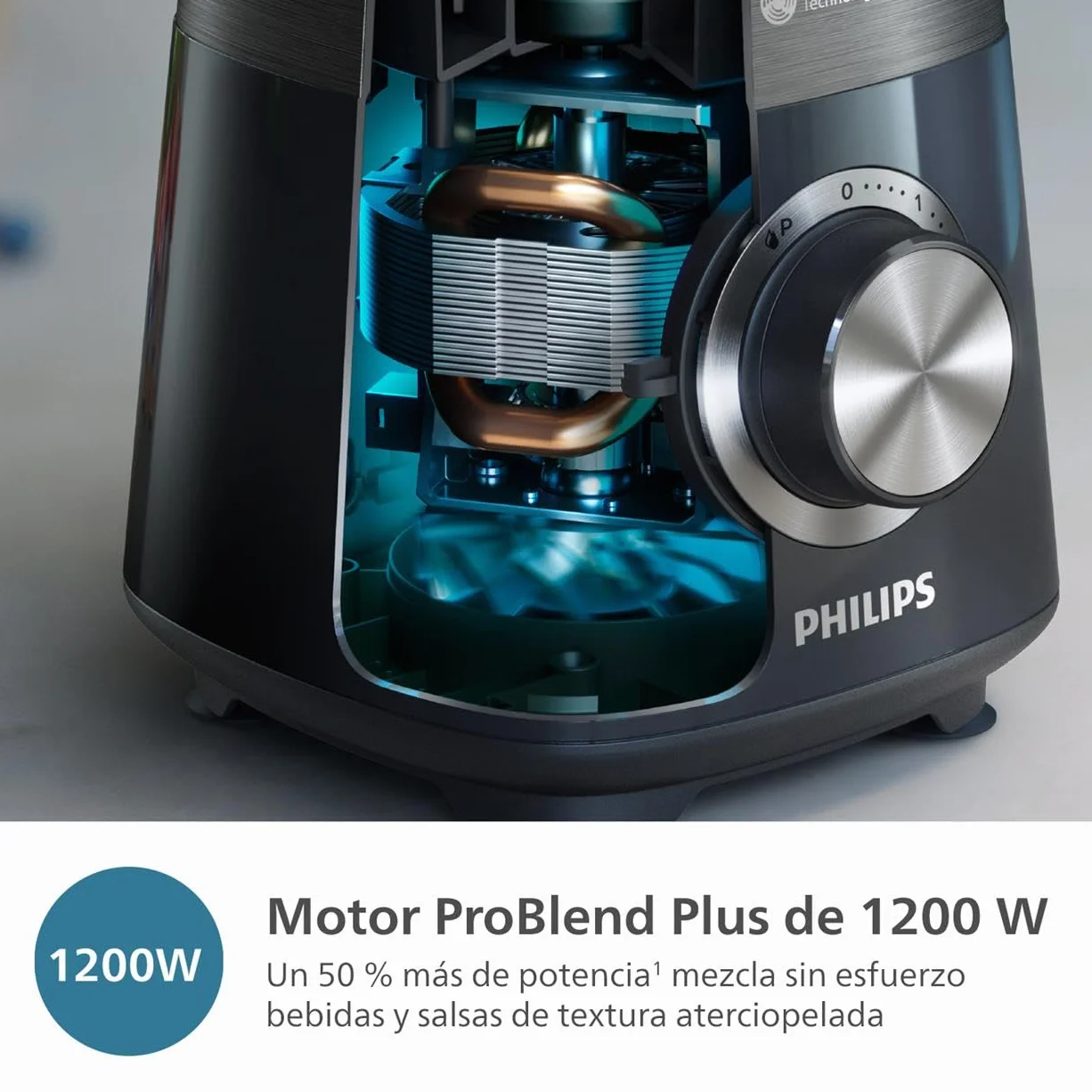 Philips Serie 5000 Batidora, Motor ProBlend Plus de 1200 W, Prepara Batidos Espesos de Fruta Congelada, Capacidad de 2 litros, Limpieza Sin Esfuerzo, Aplicación Nutri-U, Negro (HR3041/00)