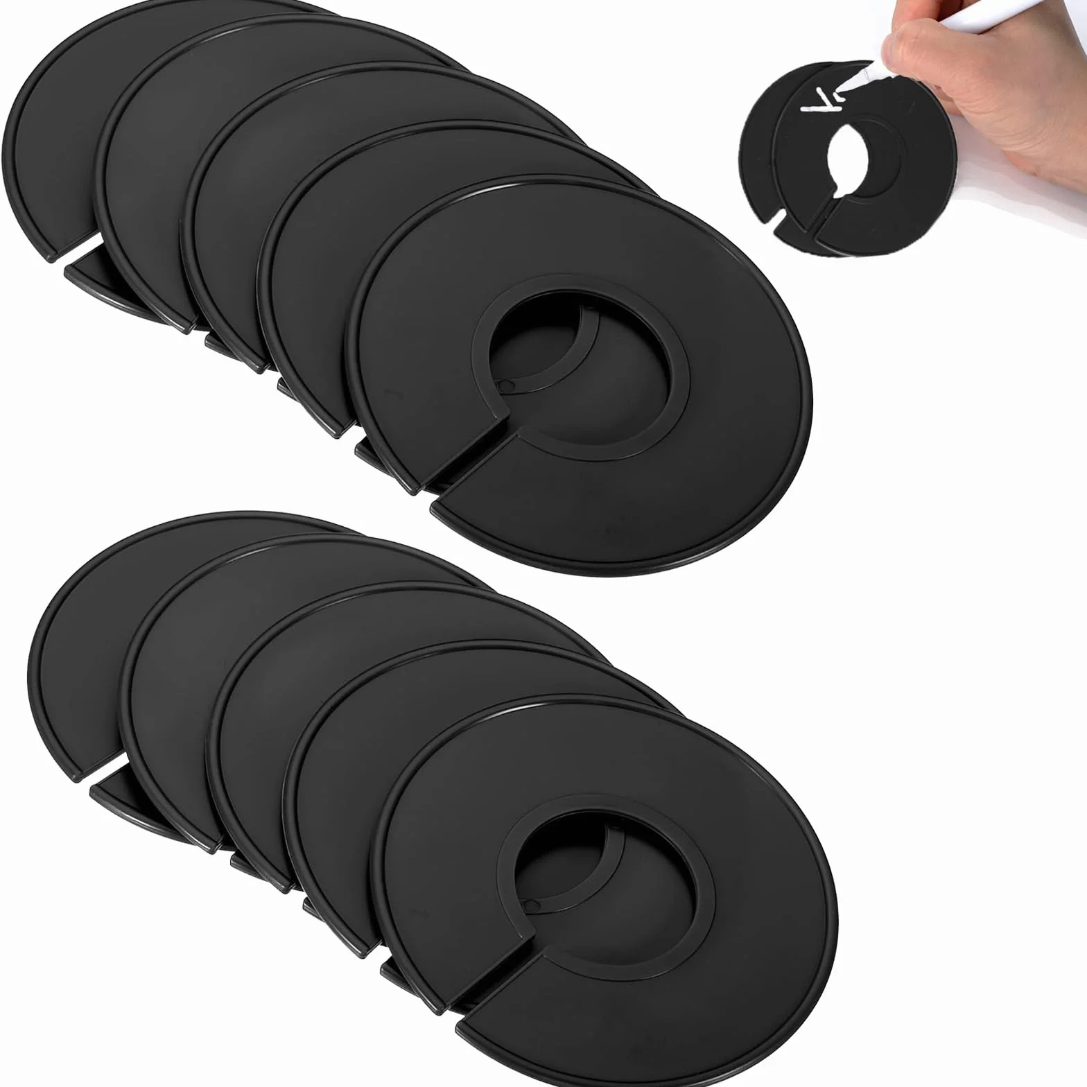 10 Divisores de Perchas Redondas, Separadores de Armario, Separadores de Talla para Distribución de Tamaño de Ropa (Negro)
