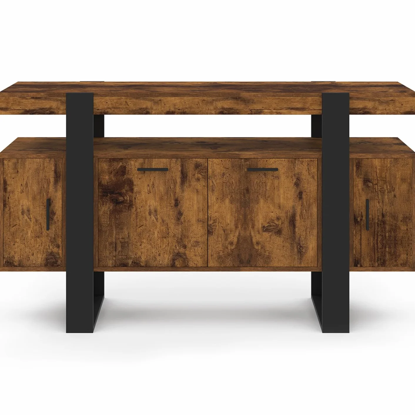 IDMarket Phoenix - Aparador de 140 cm, 4 puertas, efecto madera antigua y negro