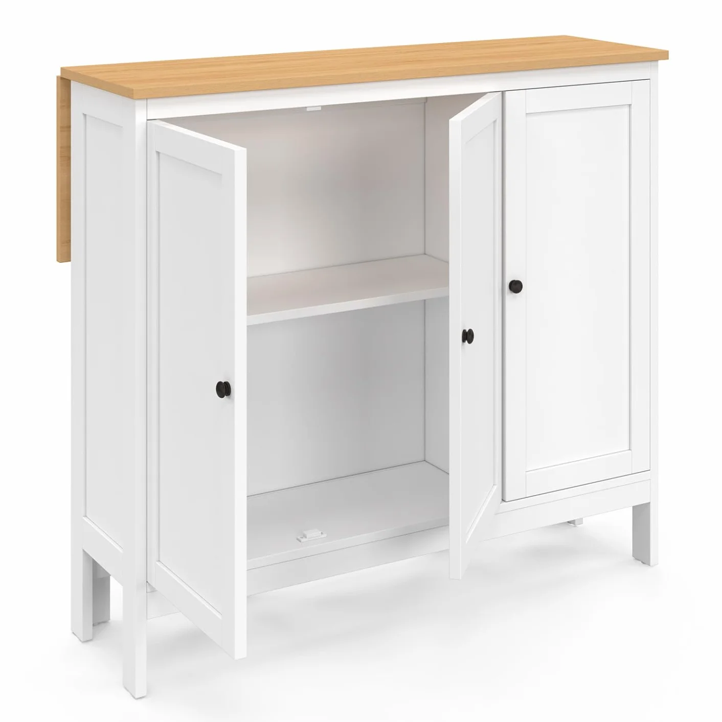 IDMarket – Conjunto de mesa de bar ilot Aquiles y 2 taburetes madera blanca bandeja forma haya