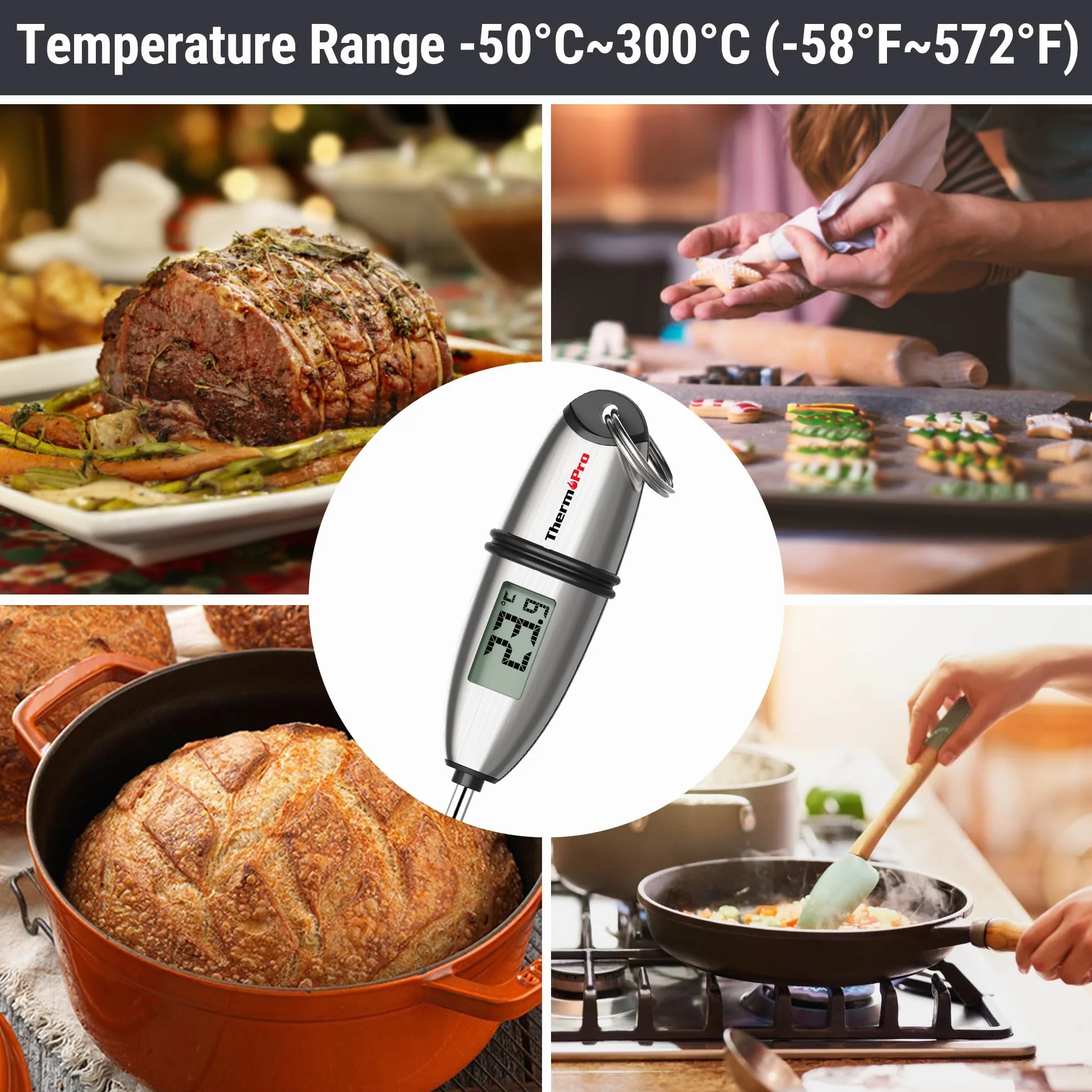 ThermoPro TP02S Termómetro Cocina Lectura Instantánea Digital Sonda Larga Carne Barbacoa