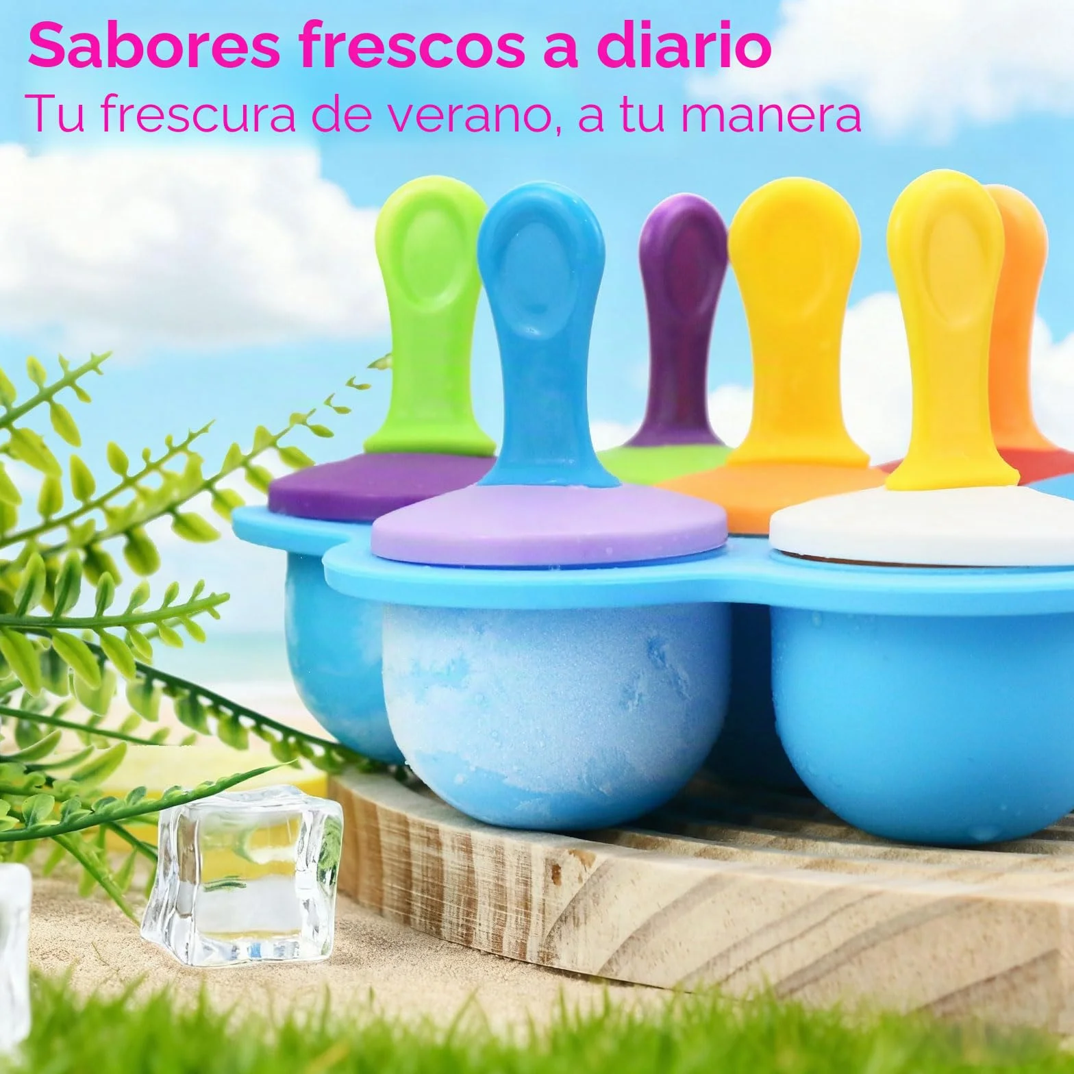 Molde Helados Silicona 7 Cavidades con Palo Sin BPA Apto Horno Lavavajillas Azul