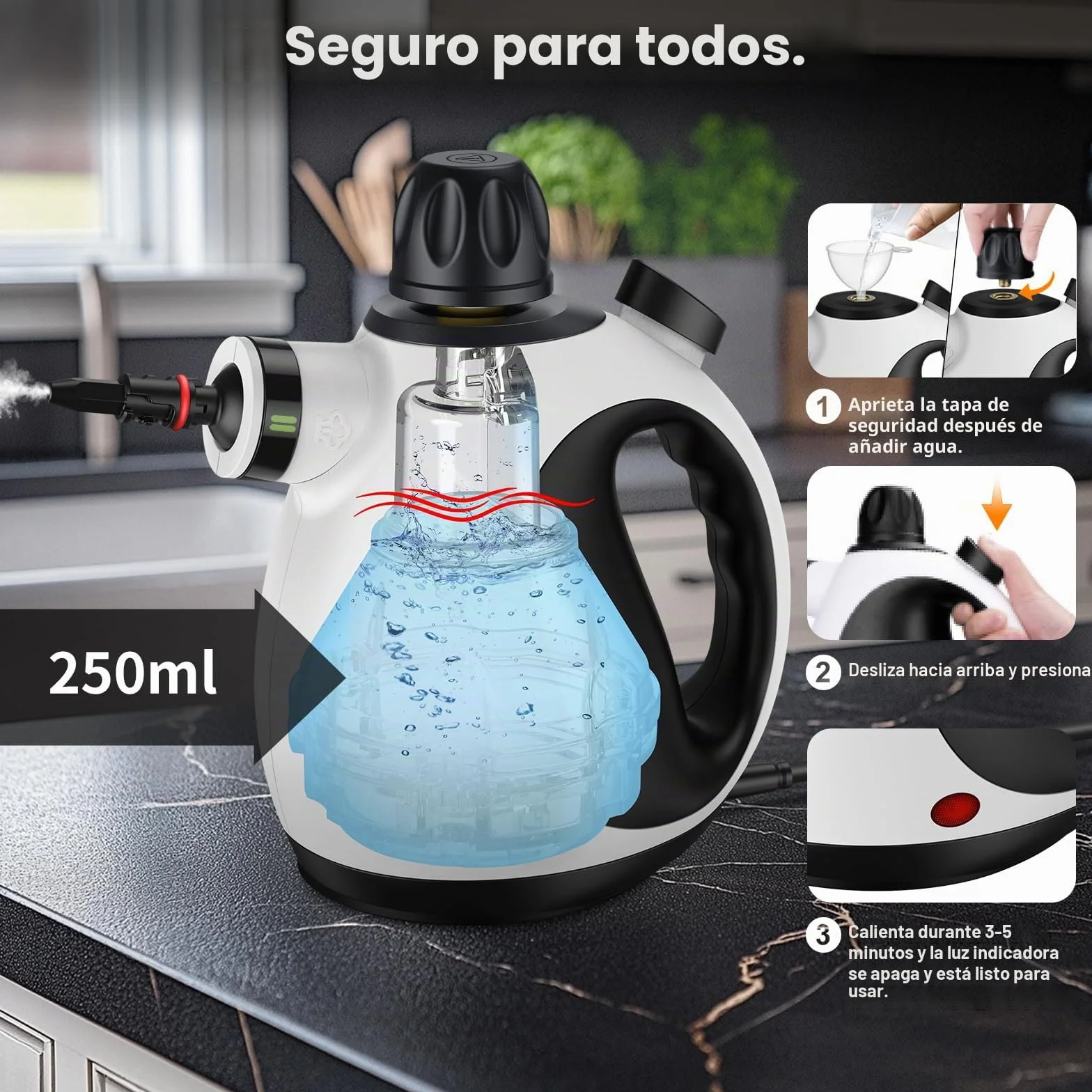 Vaporeta Limpieza Hogar Portátil Multiusos con Cierre de Seguridad y 14 Accesorios, Presurizado de Mano para Baño Ventanas Cocina
