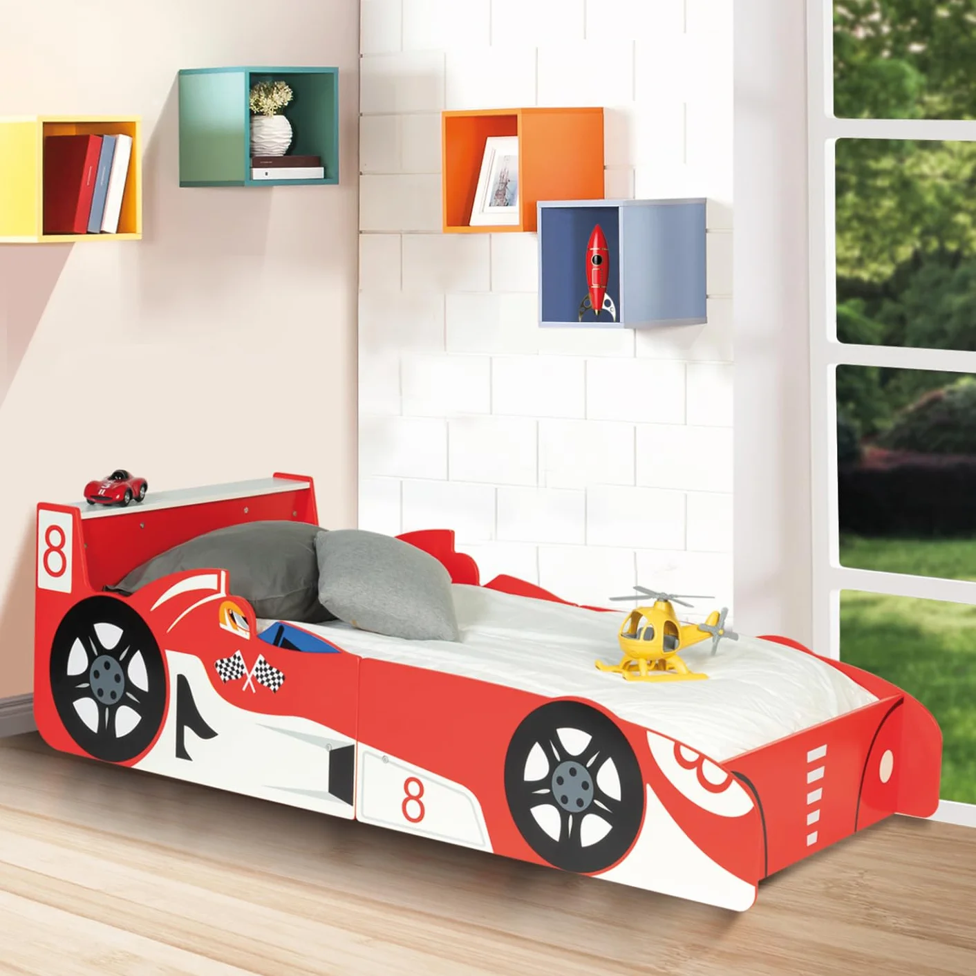 IDMarket – Cama infantil coche Fórmula 1 Teddi 70 x 140 cm, color rojo