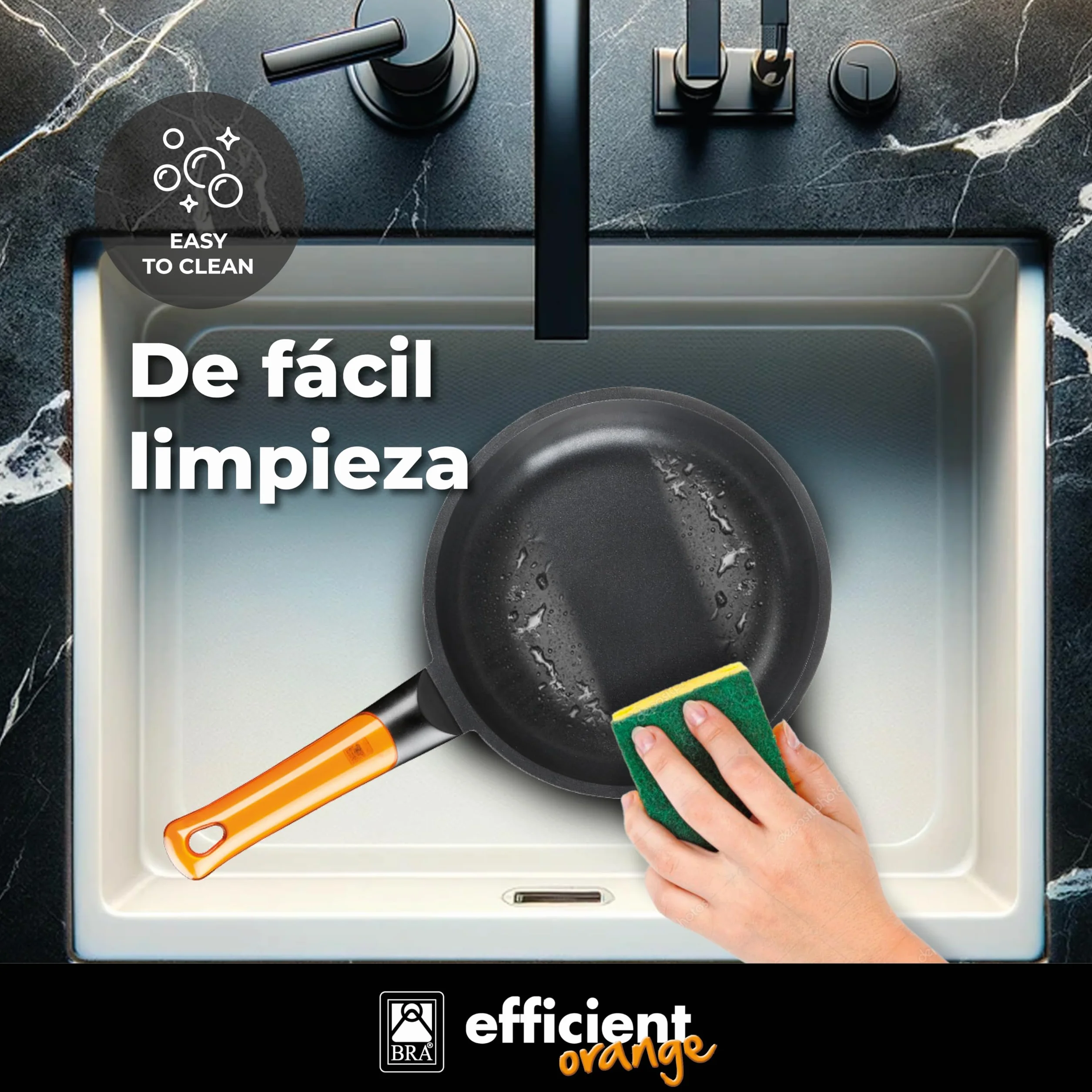 BRA Efficient Orange Set 3 Sartenes Aluminio Fundido 18 22 26 cm Antiadherente Libre PFOA