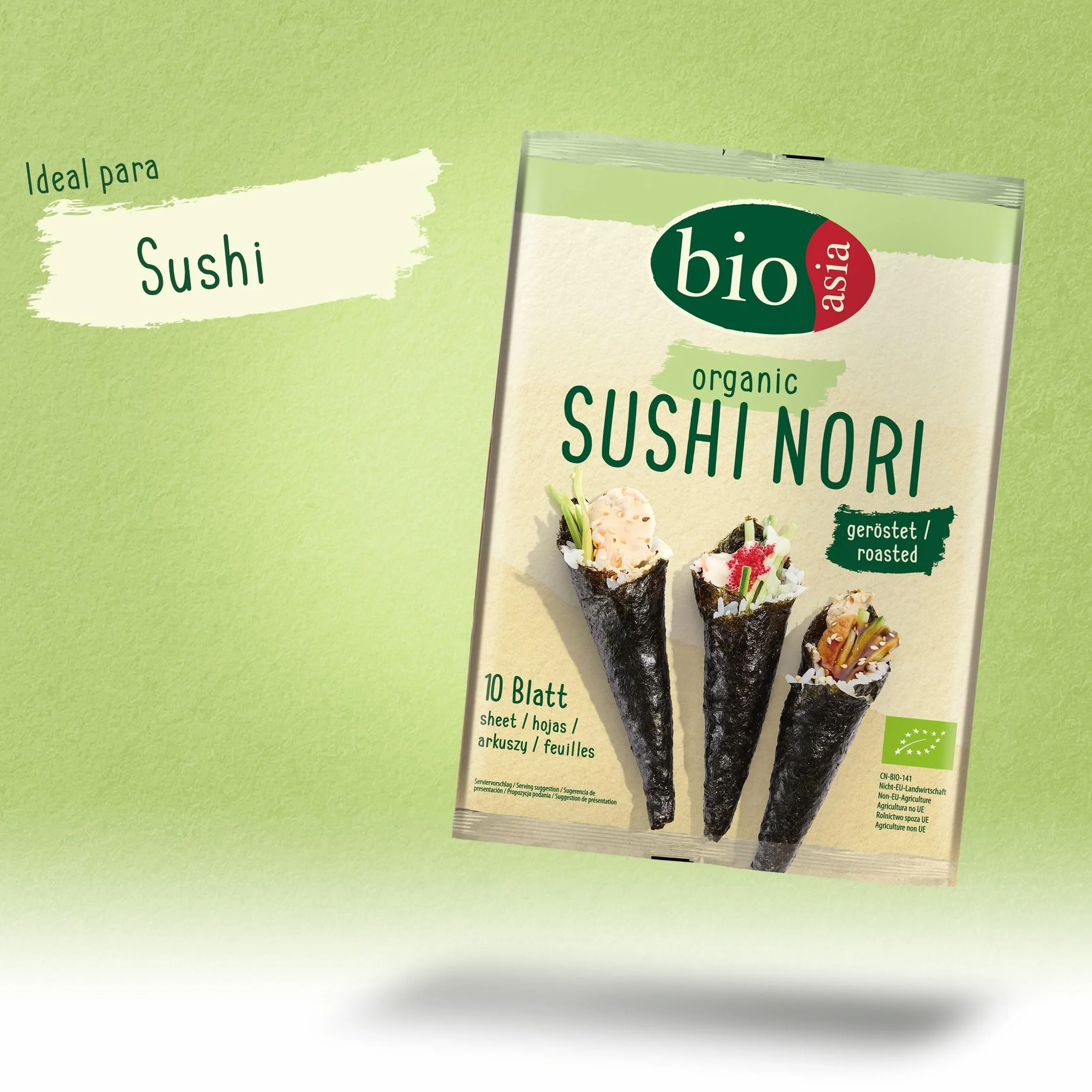 BIOASIA Hojas de Nori Ecológicas, alga tostada bio para sushi, 1 x 25 g