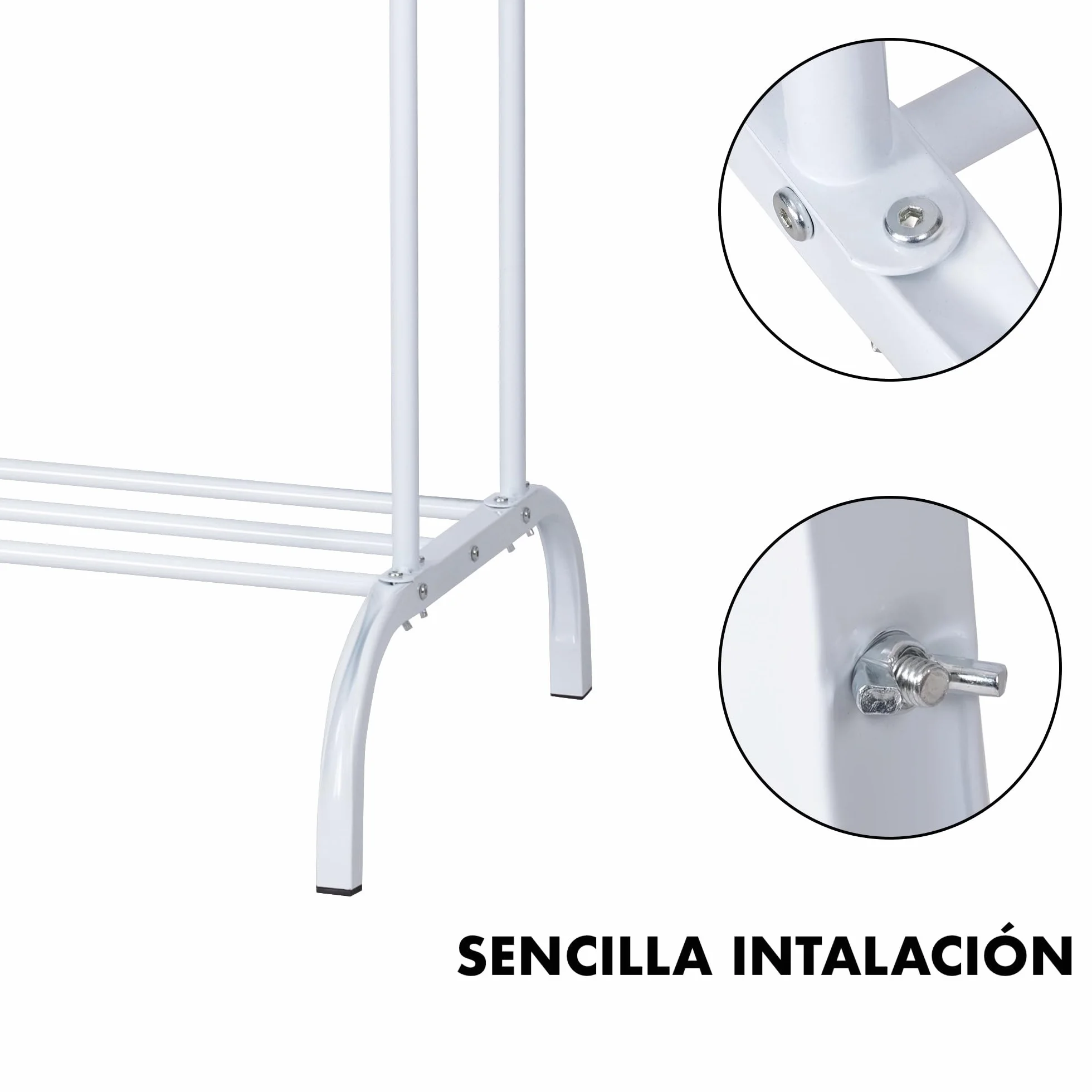 Perchero burro doble de metal con barras para colgar ropa y base inferior para zapatos o cajas | Estructura resistente, diseño compacto y moderno | Ideal para dormitorio, vestidor o lavandería