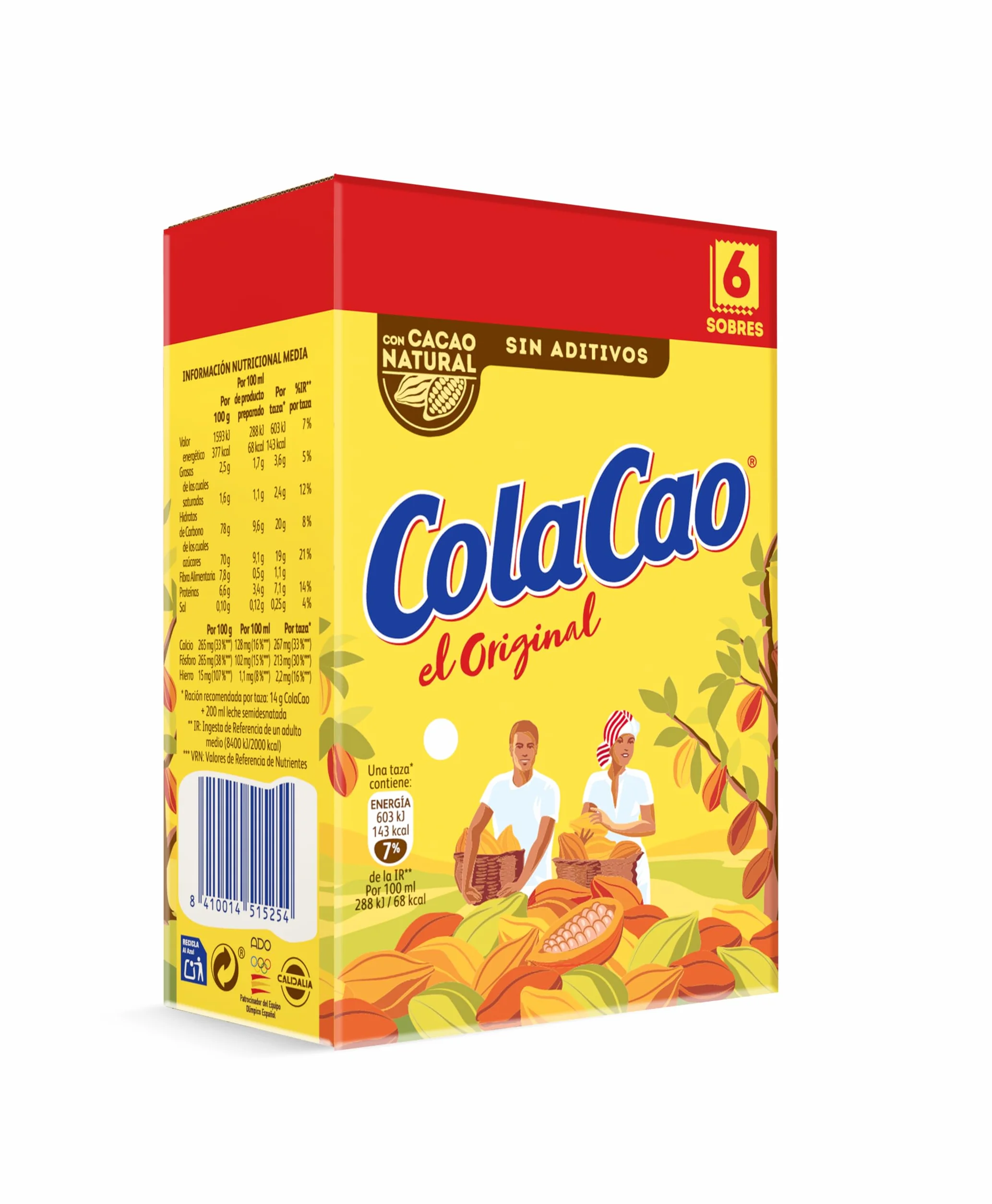 ColaCao Original Cacao Soluble Natural sin Aditivos 6 Sobres 96g
