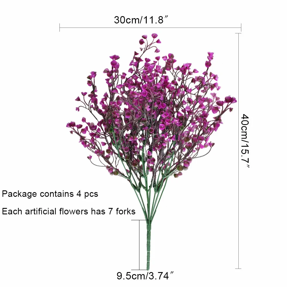 HUAESIN 4pcs Flores Artificiales Exterior Resistentes UV 40cm Rama de Arbusto Gypsophila Pequeña Planta de Plastico para Jarrones Jardinera Colgante Boda Fiesta Mesa Terraza Balcon Porche