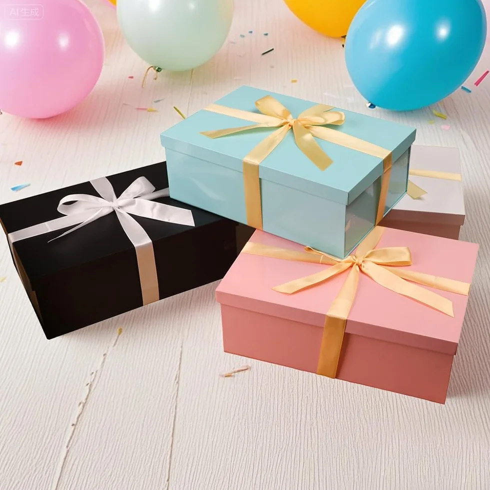 Caja de regalo Azul con tapa 31.5 x 21.5 x 11 cm, Cajas de Regalo Premium con Tapa y Cinta para Regalos de San Valentín, Navidad Incluye Papel seda triturado Tarjetas sobre