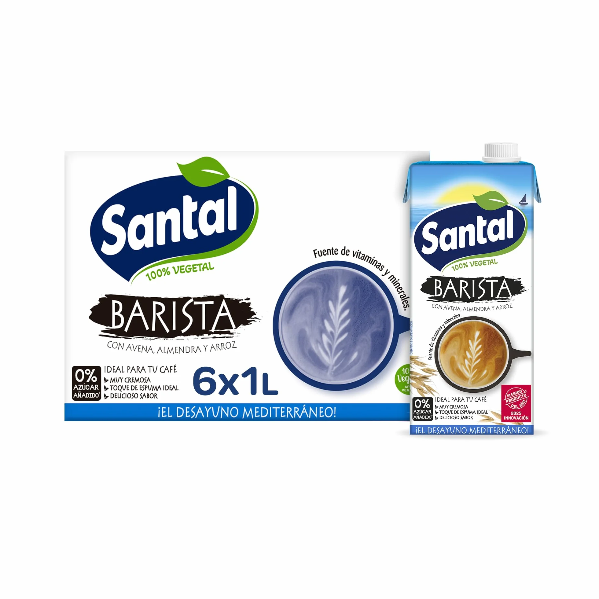 Santal Bebida Vegetal Barista Almendra Avena Arroz Sin Azúcares Añadidos Alternativa Leche Pack 6 x 1 Litro