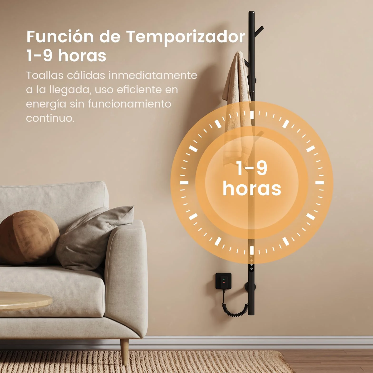 EMKE Toallero Eléctrico de baño, Diseño de toallero eléctrico con Barra, Control de Temperatura Inteligente, toallero Calefactor con 6 Ganchos, Negro
