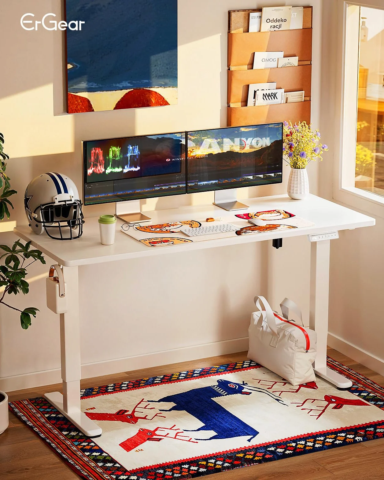 ErGear Escritorio Elevable Eléctrico 160x80 cm Blanco con Panel Inteligente de 4 Memorias