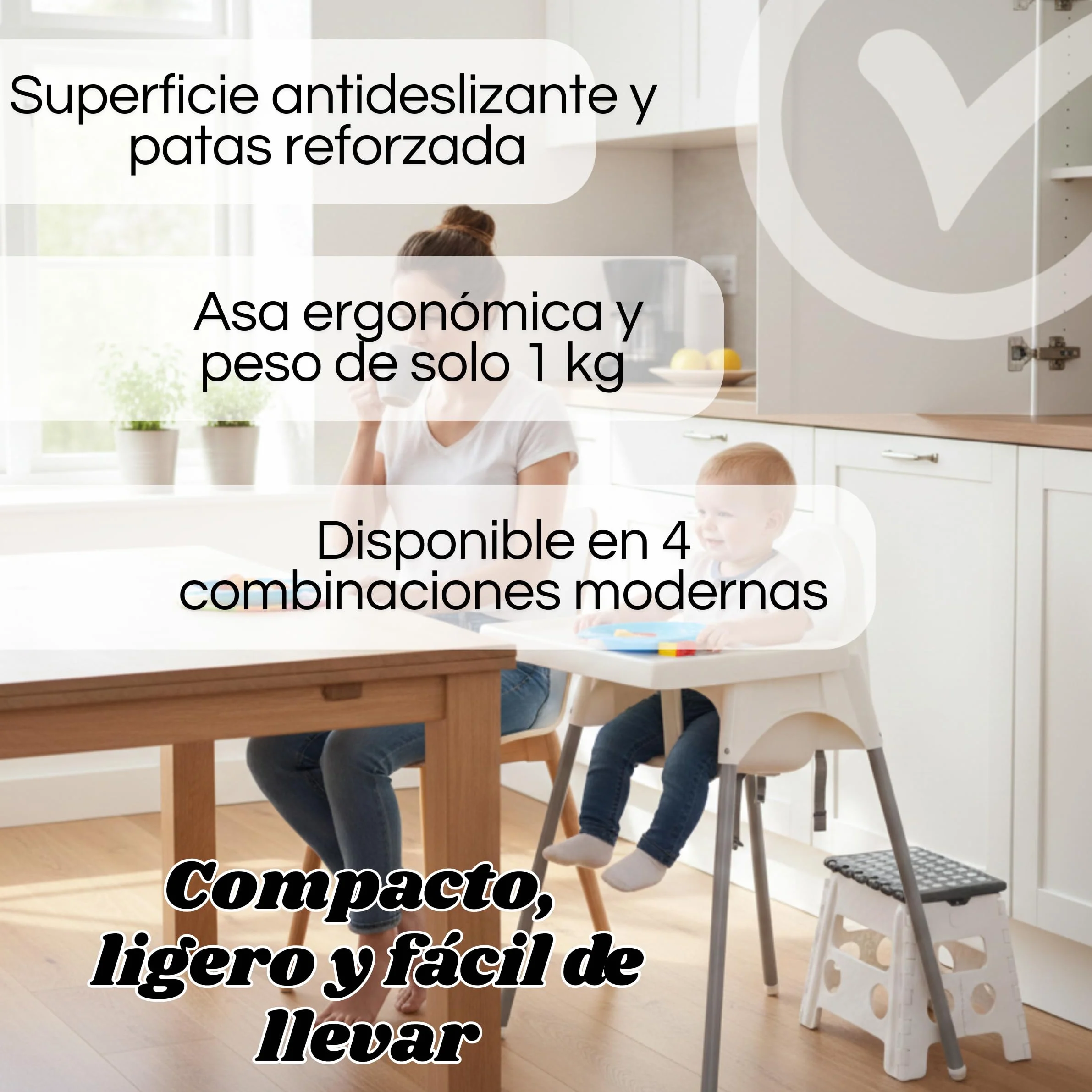 Taburete Plegable Multiusos Portátil | Plástico Ultrarresistente | Soporta 120 kg, Blanco/Gris, Blanco/Rojo, Blanco/Azul, Negro/Gris (Blanco-con-Tapa-Gris, 32cm-29cm-22cm)
