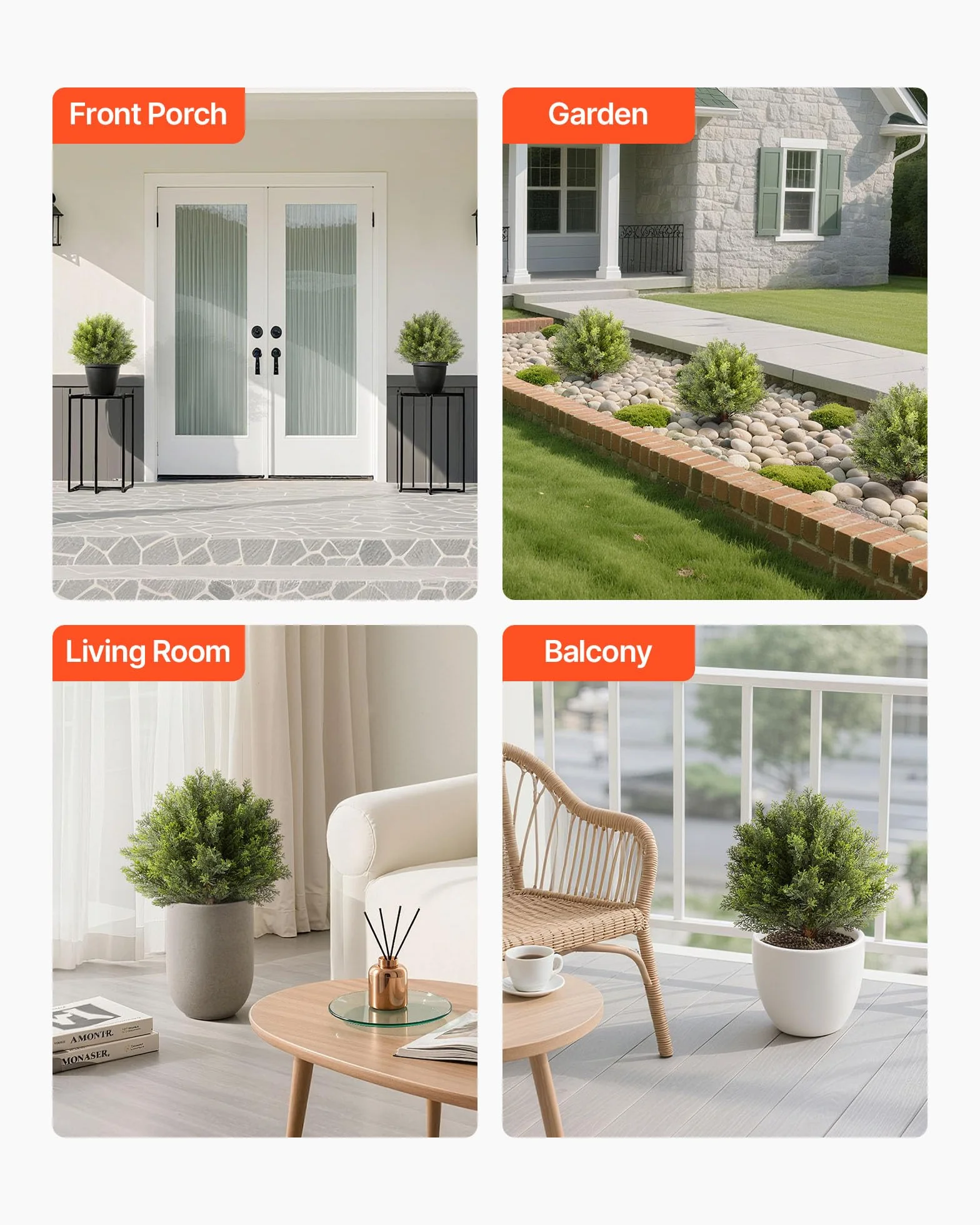 VEVOR Bola de Topiario Artificial de Ciprés para Exterior con Estaca, 406 mm, 2 uds, Plantas Artificiales, Arbustos de Imitación para Decoración, Porche, Patio, Jardín, Balcón y Patio Trasero