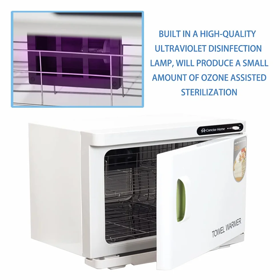 Calentador de toallas y esterilizador UV 2 en 1, calentador de toallas eléctrico de 23 litros, con 2 niveles, ideal para salón, peluquería, hotel y hogar, color blanco
