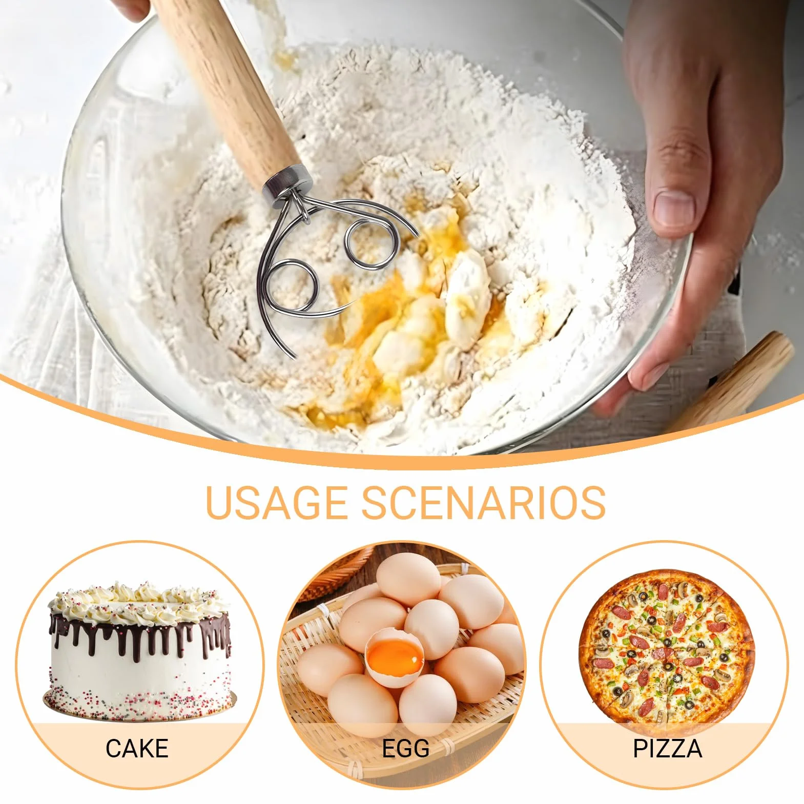Batidor De Masa Danés De Acero Inoxidable Estilo Holandés Batidor De Masa Danés Con Mango De Madera Para Amantes Del Horneado Herramienta Esencial Para Mezclar Masas Y Preparar Deliciosos Panes Case