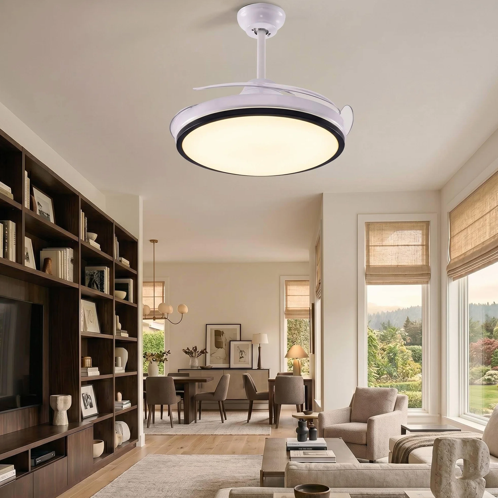 Well Home 2x Ventilador de Techo con Luz LED Ø53x30cm - Aspas retráctiles, Silencioso, 6 Velocidades, Mando a distancia y luz regulable 3 Tonos