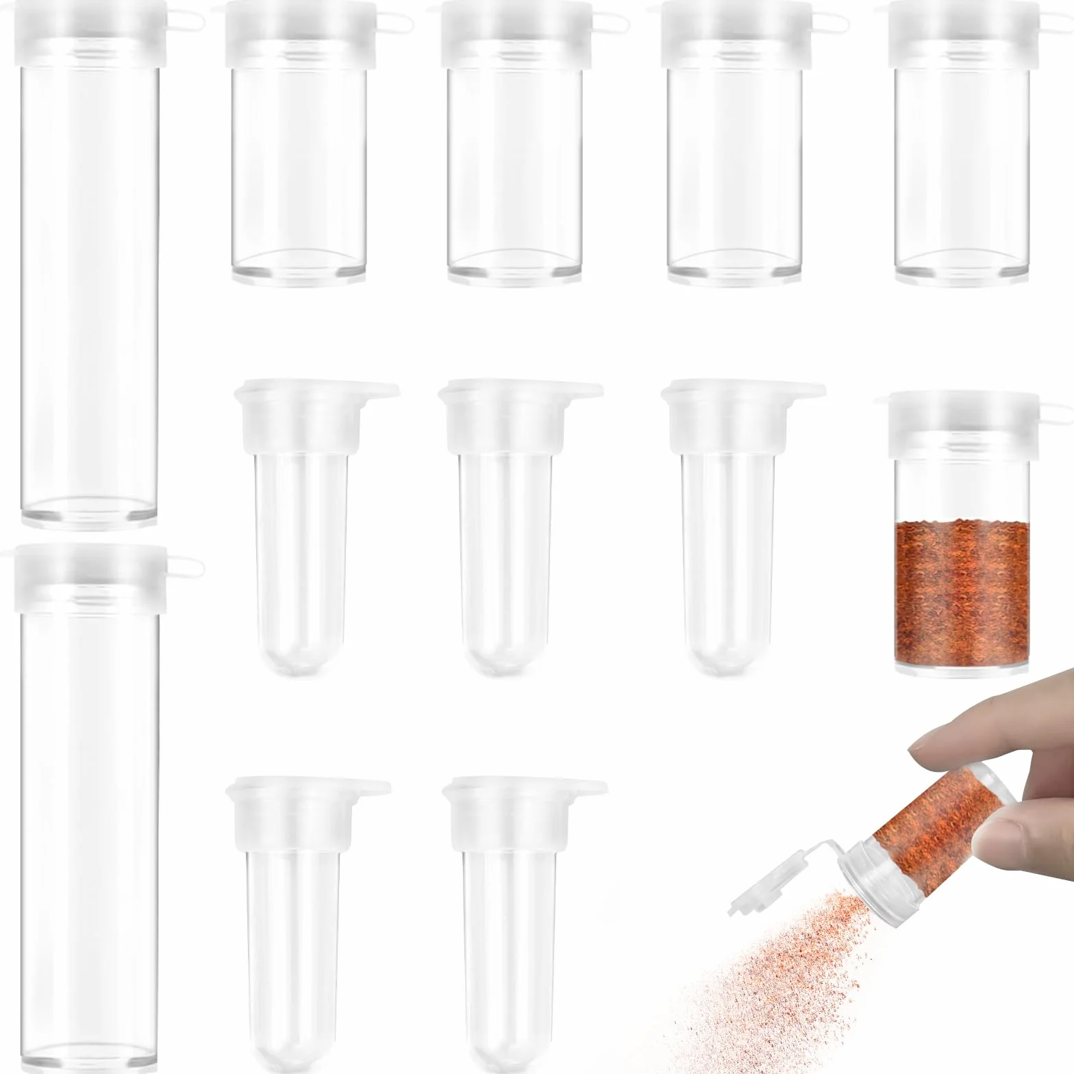 12 unidades de salero mini para viaje, 3 g, 5 g, 10 g, botes de especias mini de plástico, juegos de sal y pimienta portátiles para viaje, juego de especias para viaje transparente con dispensador