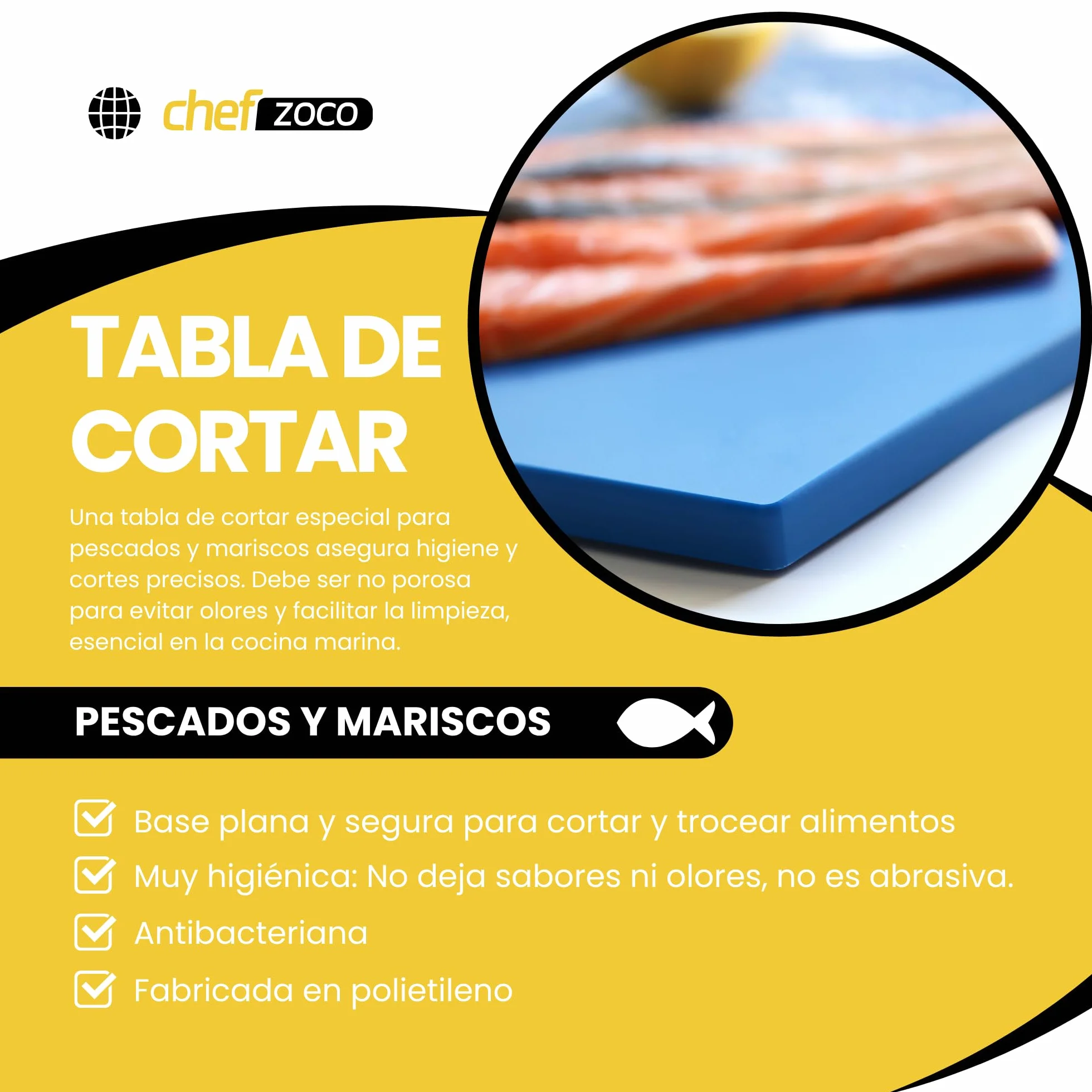 CHEFZOCO Tabla de corte profesional 40 x 30 x 1.5 cm Antibacteriana Polietileno Azul