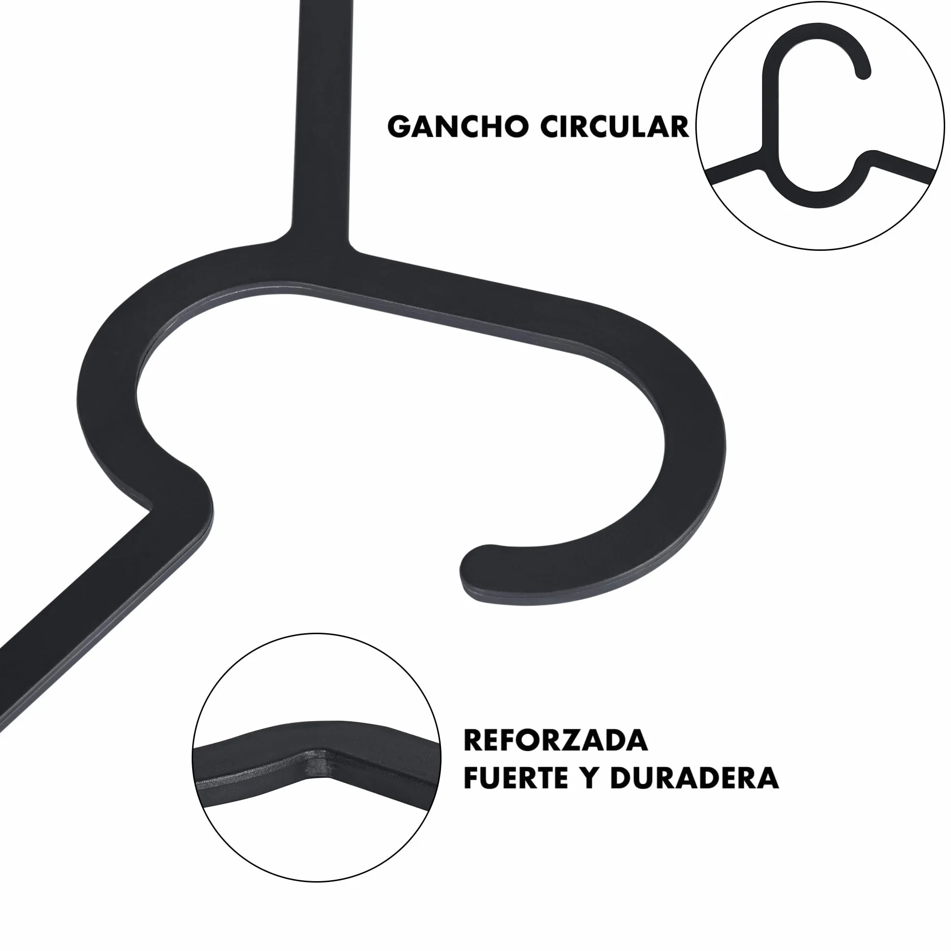 Perchas de plástico para Ropa Adulto Resistentes Pack 20 Negras