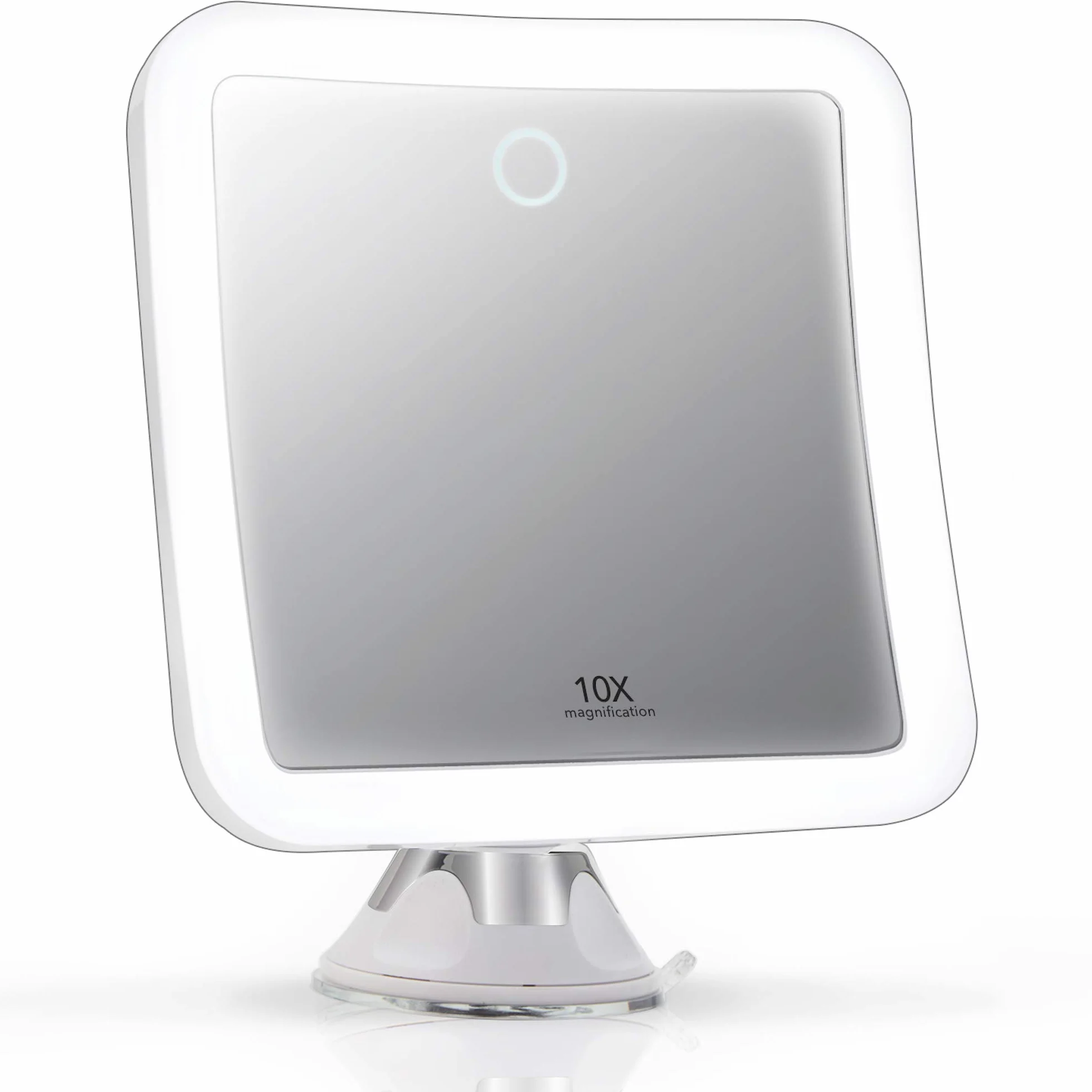 Fancii Espejo de Aumento 10x Recargable para Maquillaje con 3 Configuraciones de Luz LED - Táctil Regulable, Poderoso Ventosa - Espejo Iluminado de Baño (Mira 2)