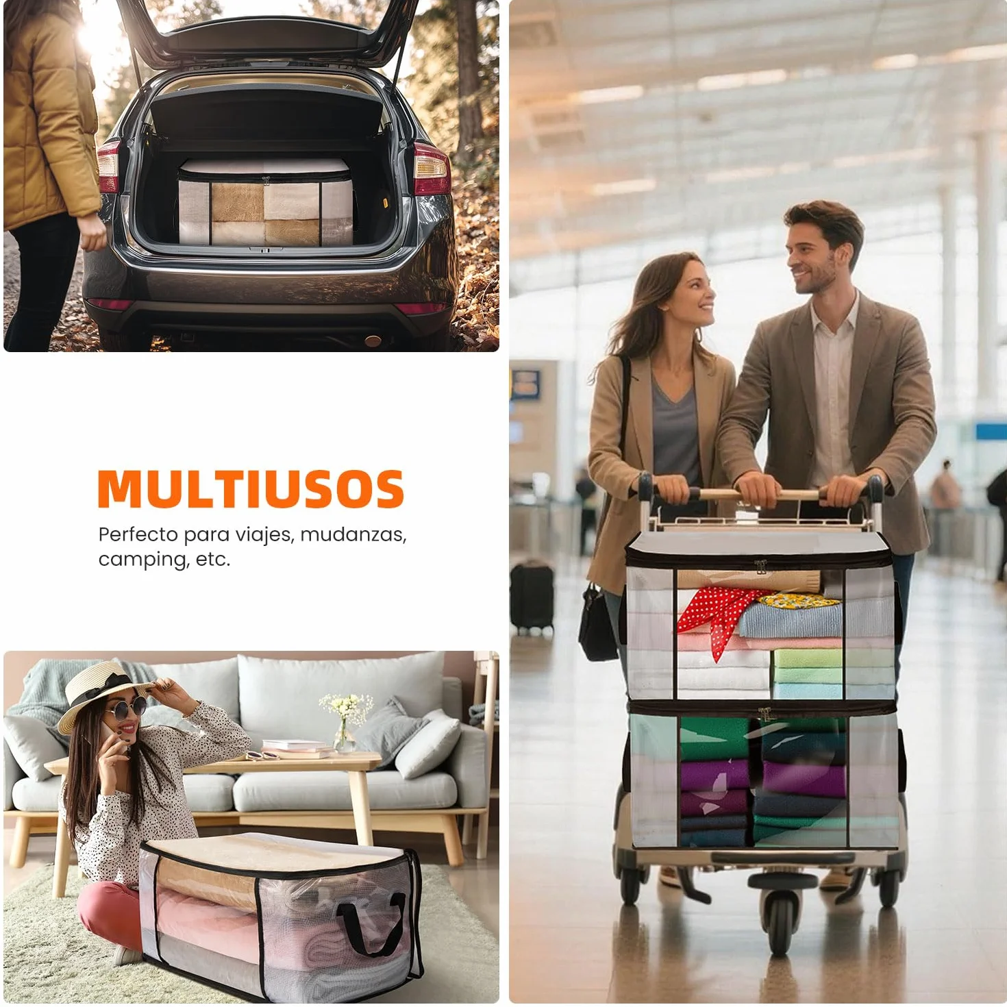 Organizador Ropa Transparente 60L Cajas Plegables Armario Bolsa Almacenamiento Mantas Juguetes