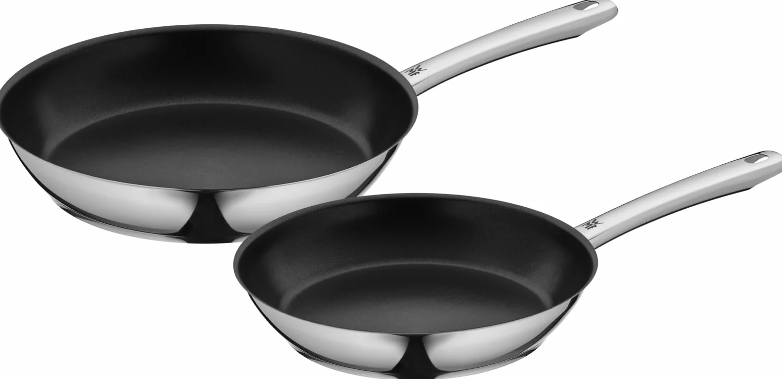 WMF Nordic Profi - Juego de sartenes (2 piezas, inducción, 24, 28 cm, antiadherente, apta para horno, sin goteo, acero inoxidable Cromargan)