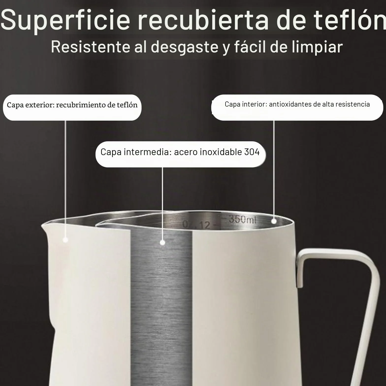 Jarra de Leche Acero Inoxidable,Tianher 350ml Jarra Leche Cafetera Barista Taza de Espumador con Marca de Medición y Lápiz Artístico para de Café de Mano y Latte Art Capuchino (beige)