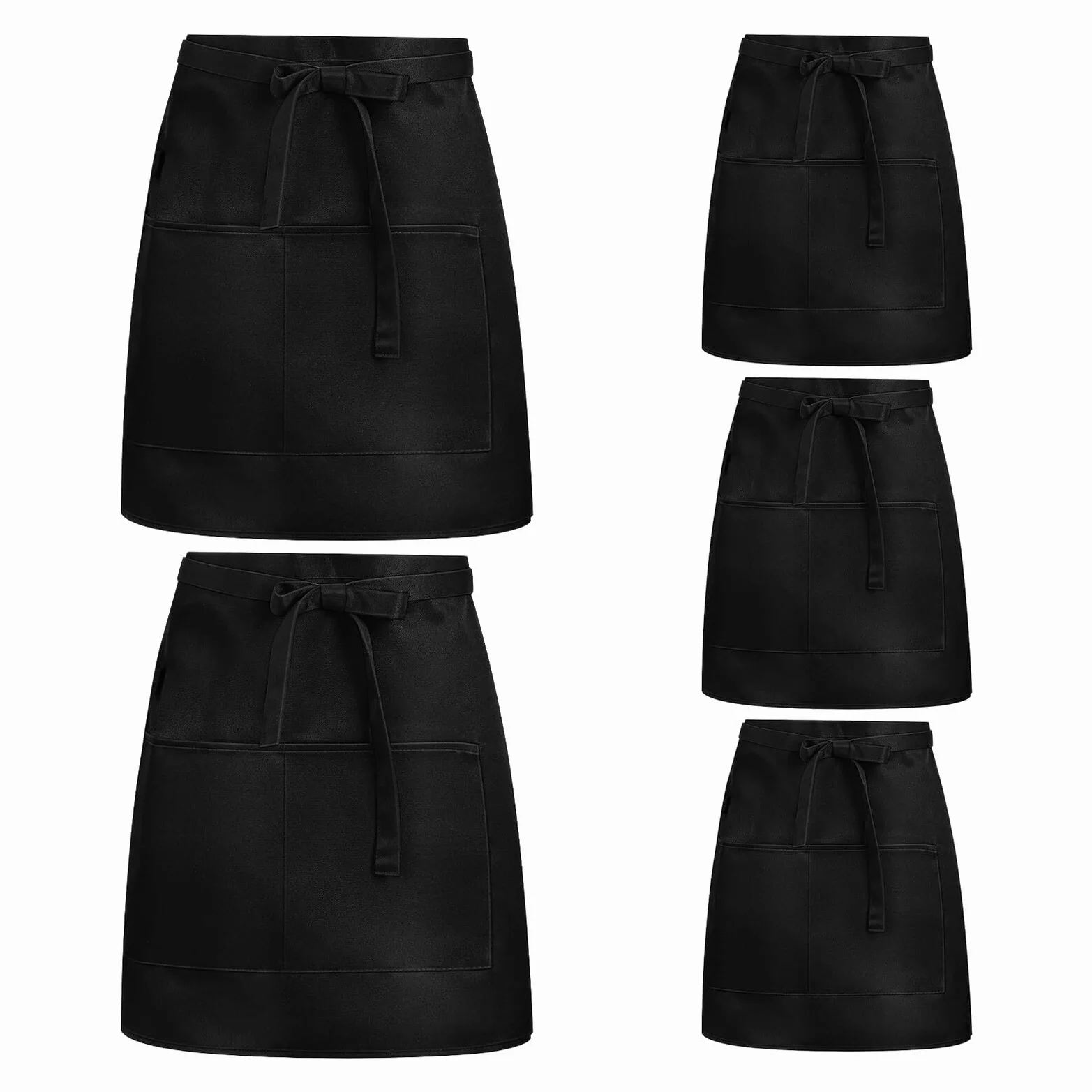 5 Delantales Cortos de Cintura con Bolsillos Color Negro Unisex Reutilizables Ideales para Cocina Restaurante Cafetería y Servicio Profesional