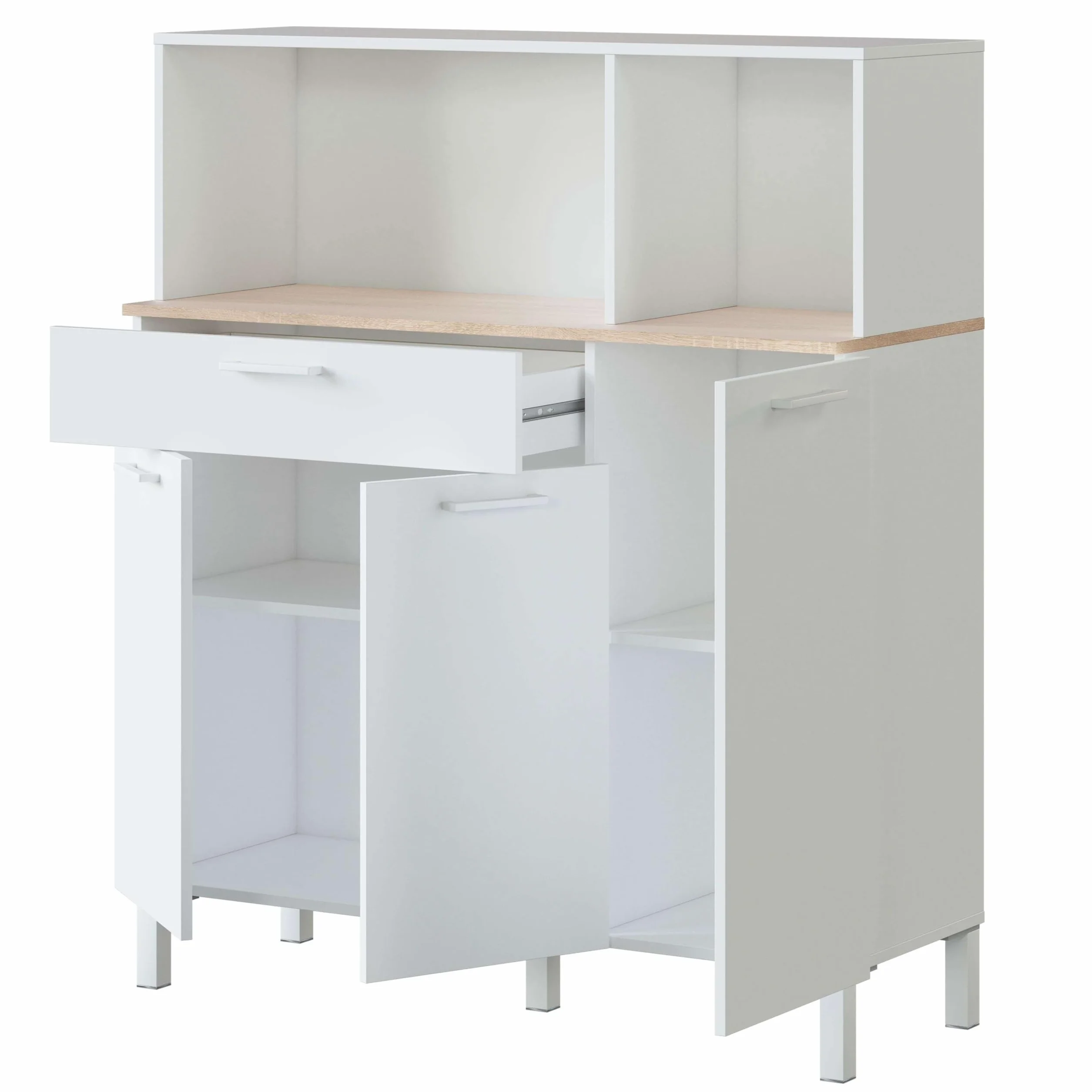 Miroytengo Mueble Auxiliar Aparador de Cocina Yuka Estilo Nórdico Color Blanco Artik y Roble Canadian 108x126x40 cm
