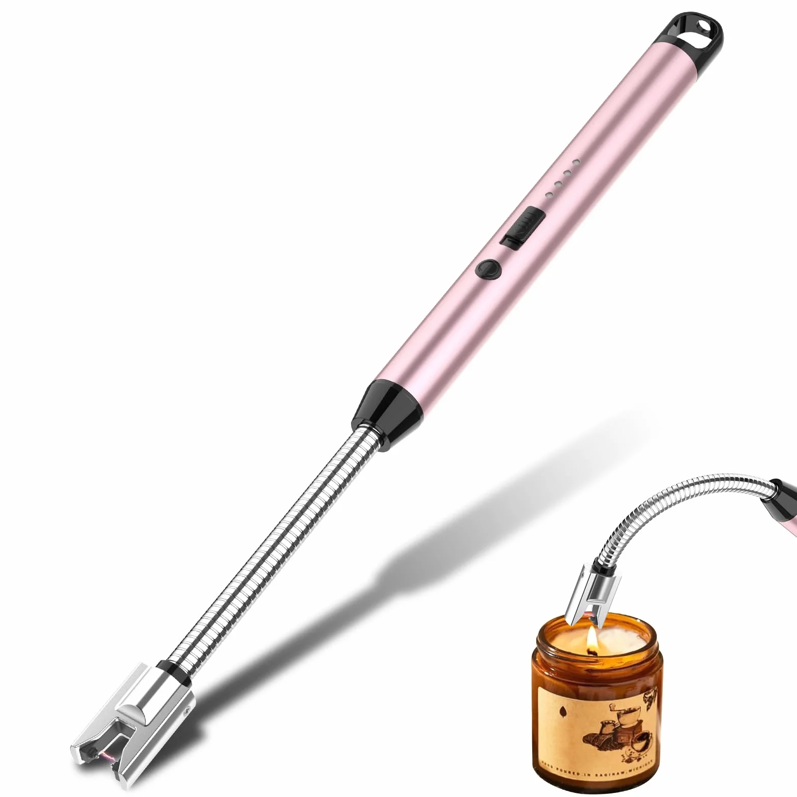Encendedor Electrico USB Mechero, GeeRic Encendedor de Arco Eléctrico Recargable con Indicador LED, Recargable Mechero de Velas para Cocina de Gas,Chimenea, Barbacoa（Oro Rosa）