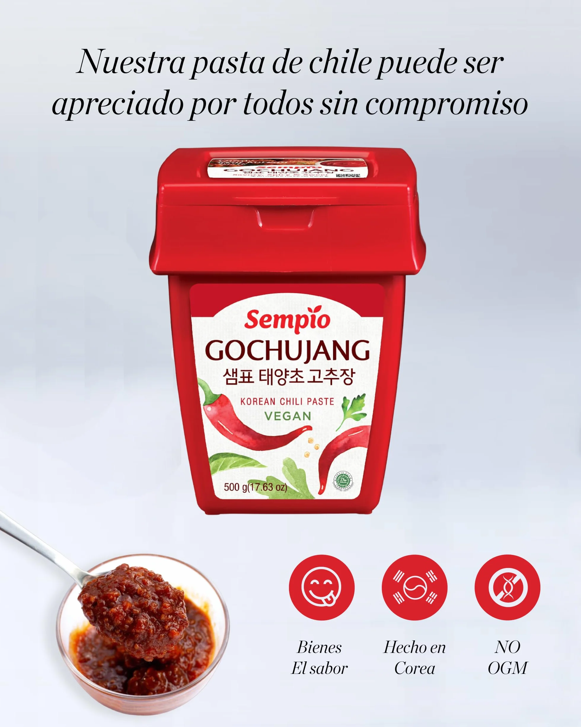 Pasta de Chile Coreana Sempio 500g - Salsa de Pimienta Roja Dulce y Picante para Tteokbokki