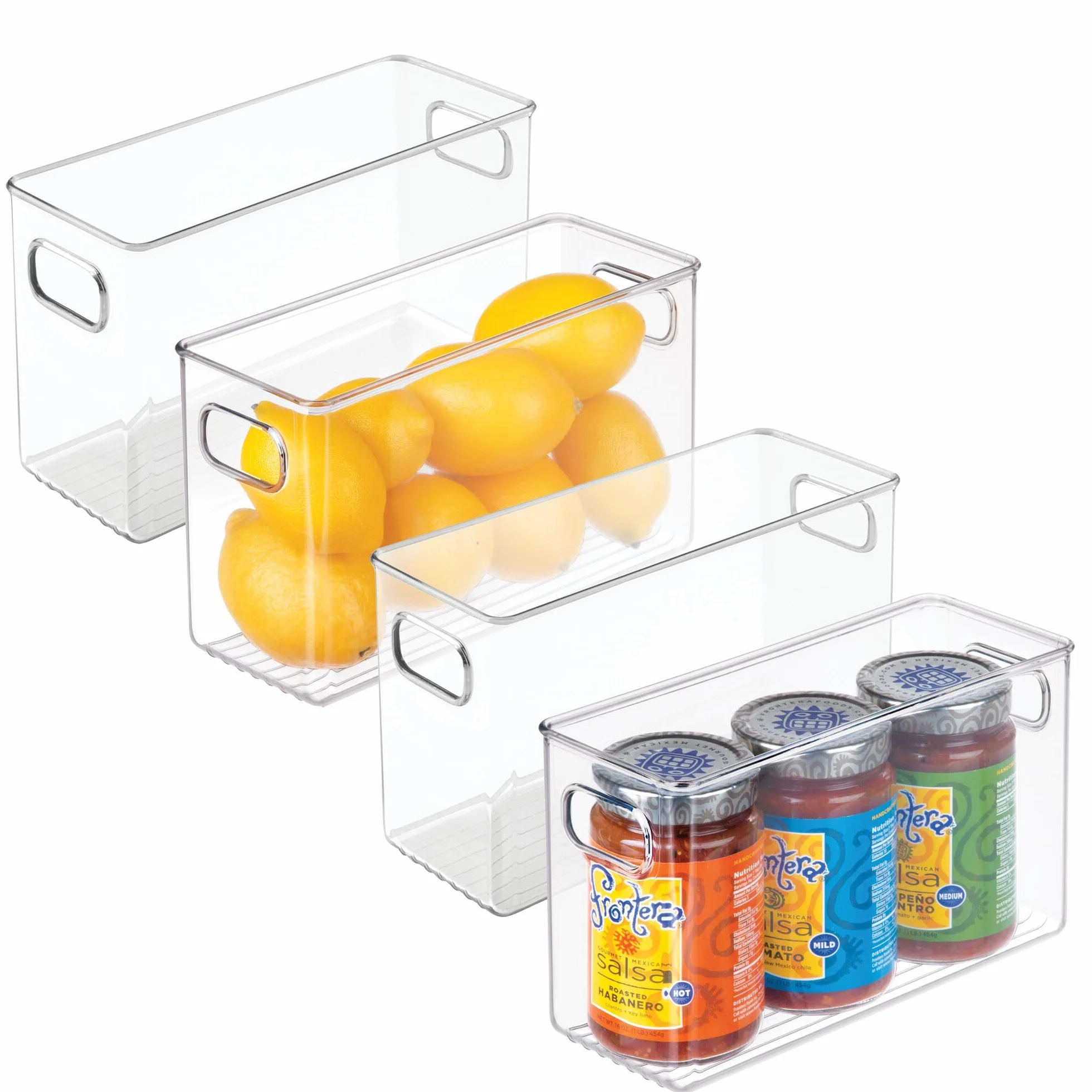 InterDesign iDesign - Contenedores de almacenamiento para despensa con asas, organizadores para armarios o nevera, juego de 4, transparentes