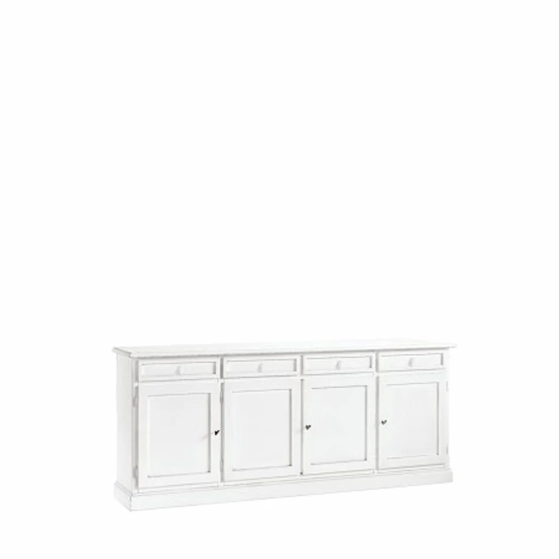Mar.c.a. Design, Aparador Blanco, Aparador Cocina de Madera con 4 Cajones y 4 Puertas - Mueble TV Salon 205x42x86H - Mueble Salon y Cocina, Mueble TV Blanco para Varios Ambientes y Usos, Made in Italy