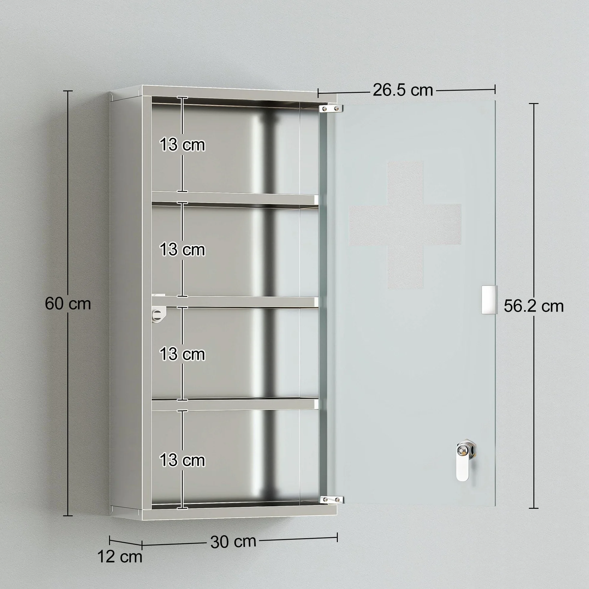 HOMCOM Armario de Medicinas Botiquín Acero INOX 4 Estantes Colgante Pared con Cerradura