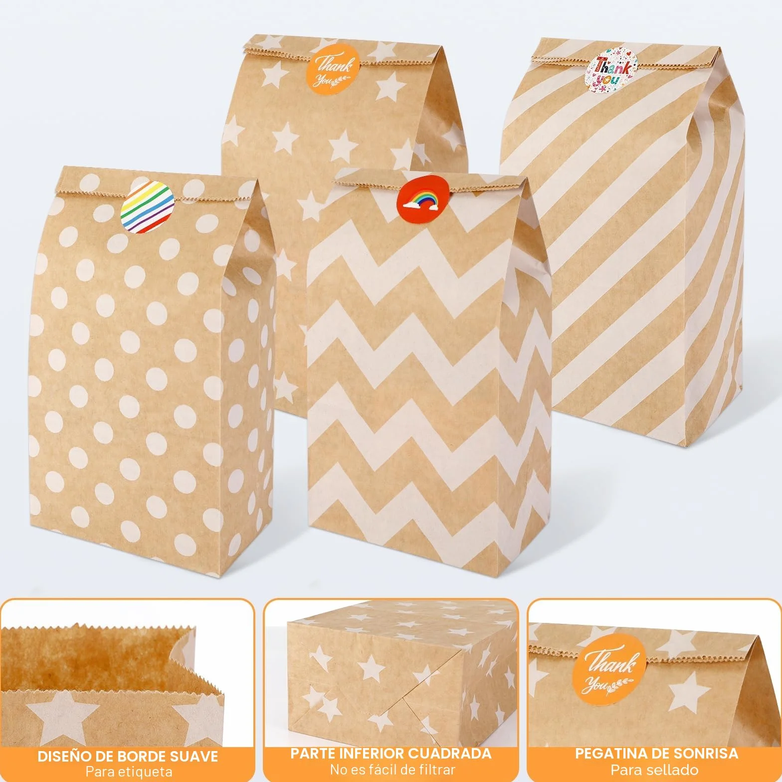 20 bolsas de regalo de papel kraft con 48 pegatinas para cumpleaños infantiles, Navidad y regalos de fiesta, bolsas papel regalo, bolsa de chuches para cumpleaños