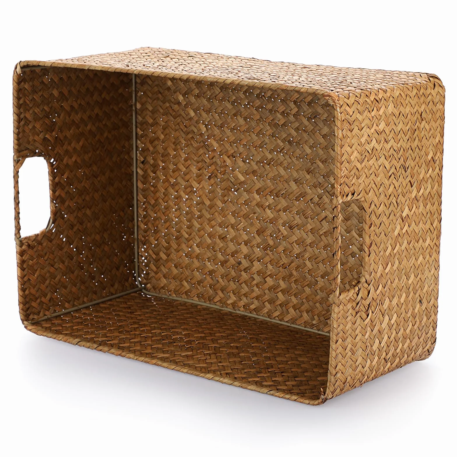 IGNPION Cesta de almacenamiento abierta de mimbre trenzado rectangular para baño, estantes y escritorios, cesta de almacenamiento multiusos (caramelos, grande)