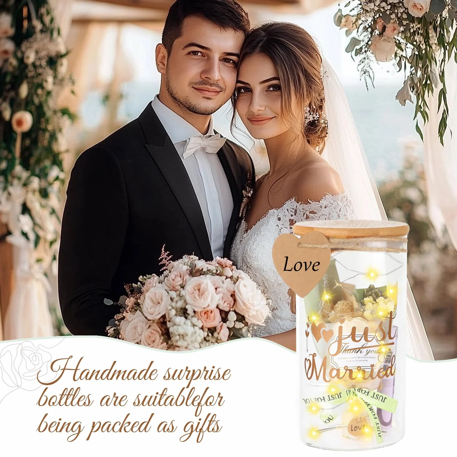 Botella Luz LED Bodas Original Personalizada Regalo Dinero Novios Caja Regalo Decoraciones