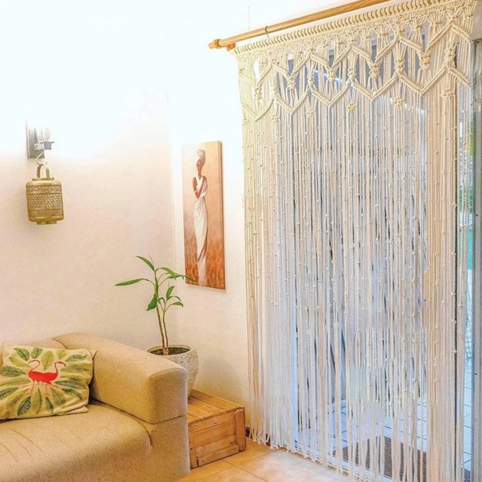 Cortina de macramé para Colgar en la Pared, Tapiz Boho para Puerta, Ventana, Divisor de Armario, Decoración de la Boda