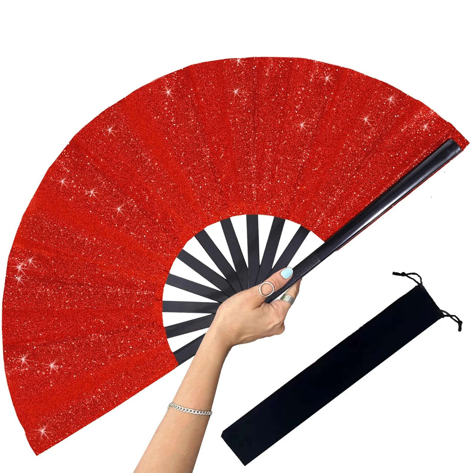 Abanico Plegable Purpurina Roja Clack Baile Fiesta Eventos Retro Rave