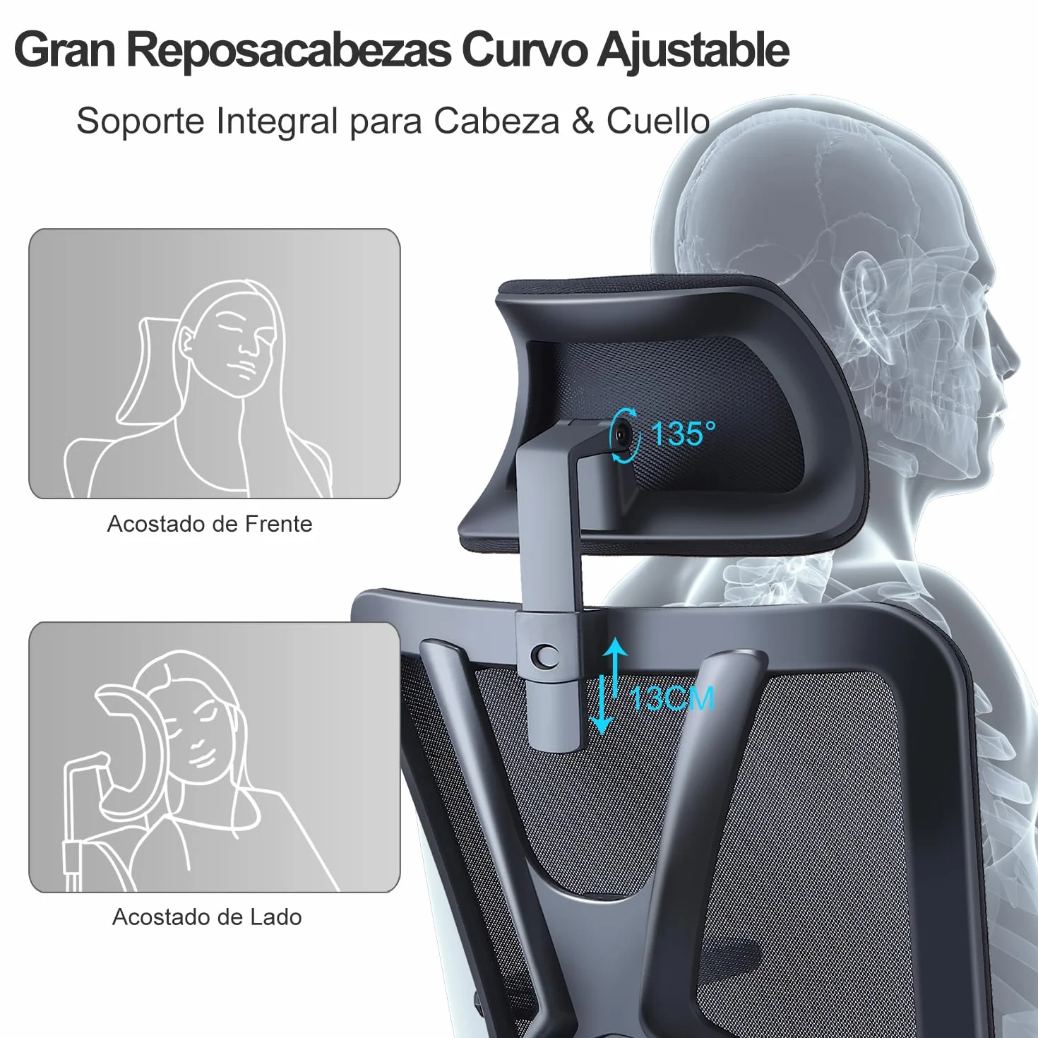 Ticova Silla de Oficina Ergonómica Respaldo Alto con Soporte Lumbar Ajustable Reposacabezas Reposabrazos 3D 130° Silla de Computadora Malla Mecedora