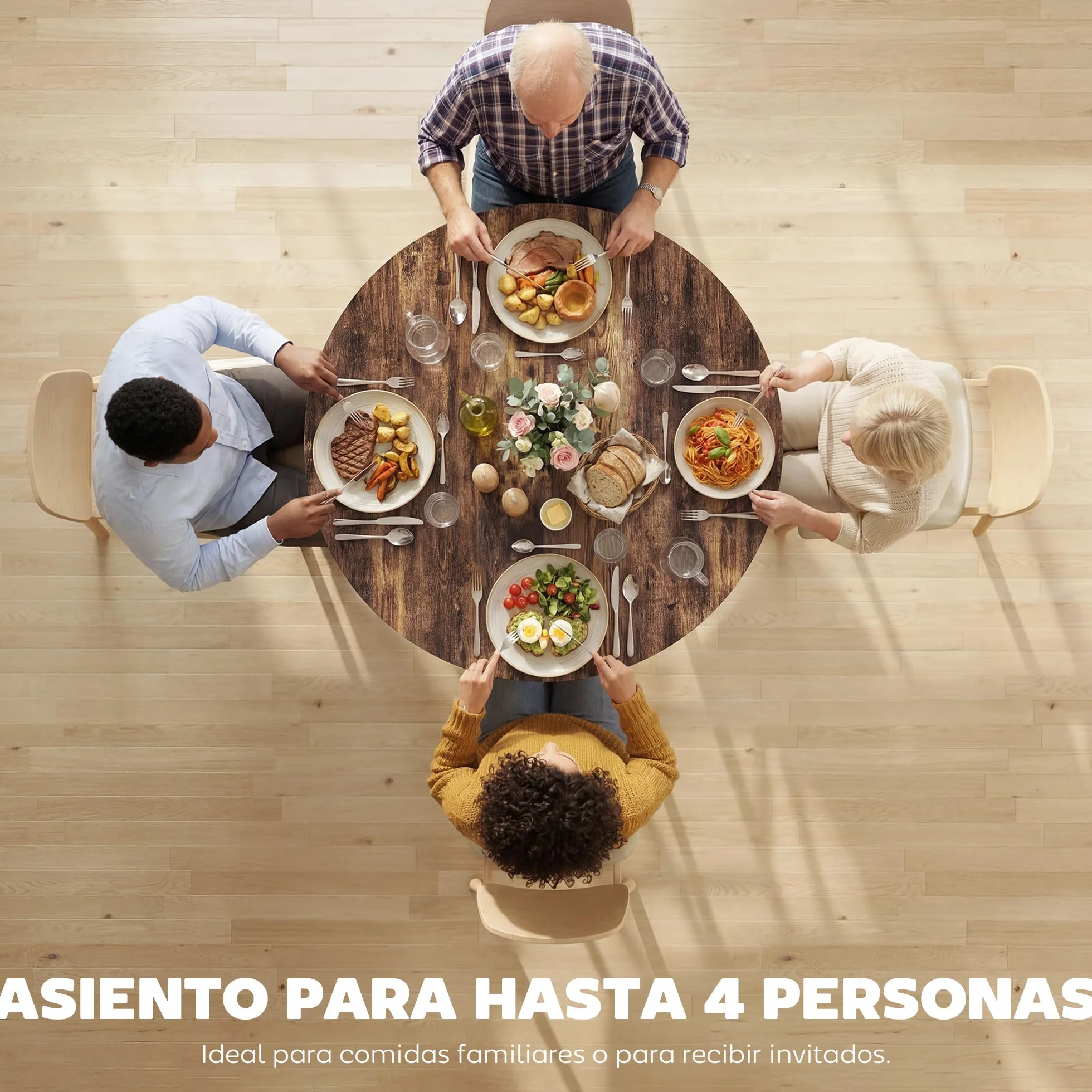 HOMCOM Mesa de Comedor Redonda, Mesa de Cocina para 4 Personas con Estante, Marco Metálico, para Sala de Estar, Ø100x76 cm, Marrón Rústico