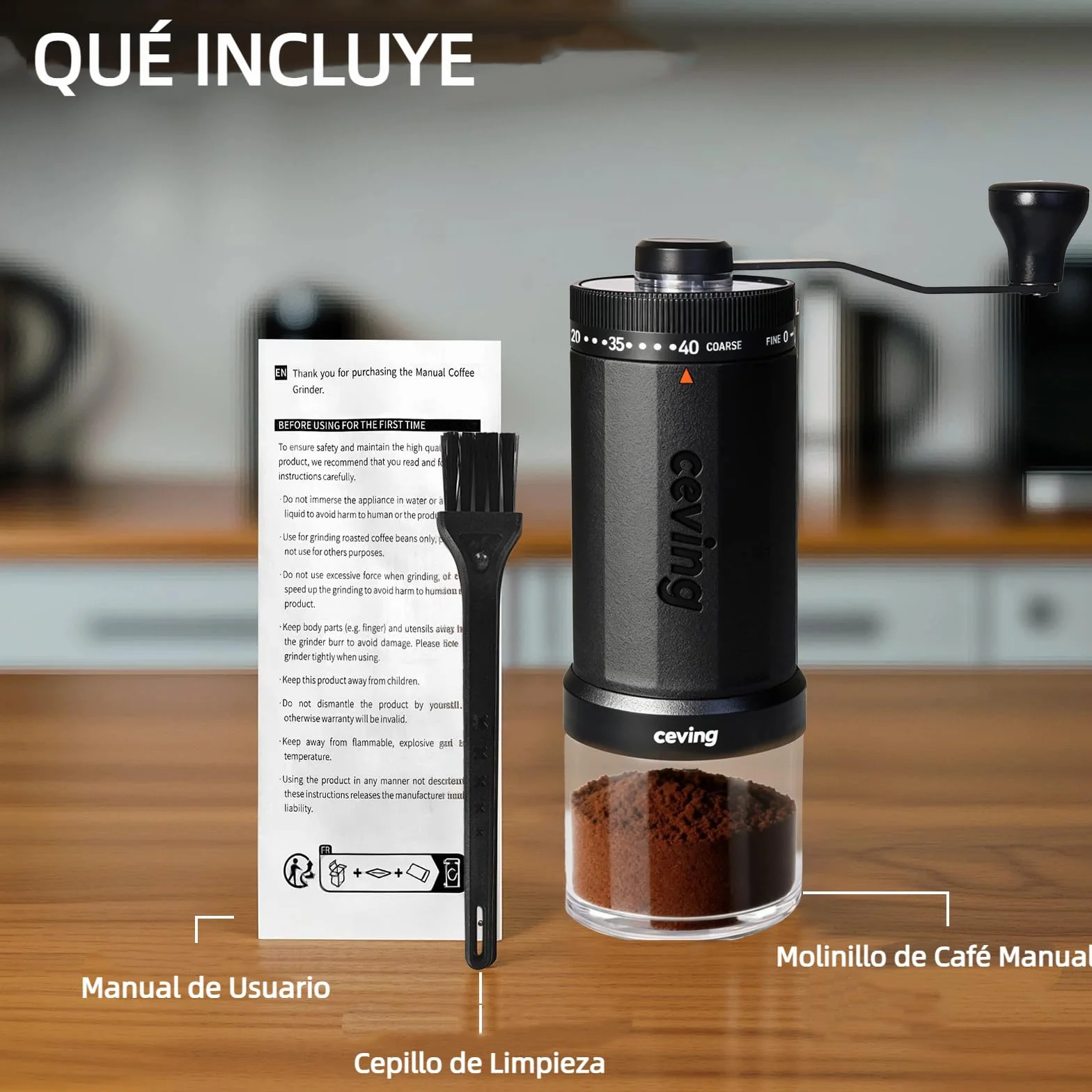 Molinillo de Café Manual 60g 40 Niveles Muelas Cónicas de Cerámica